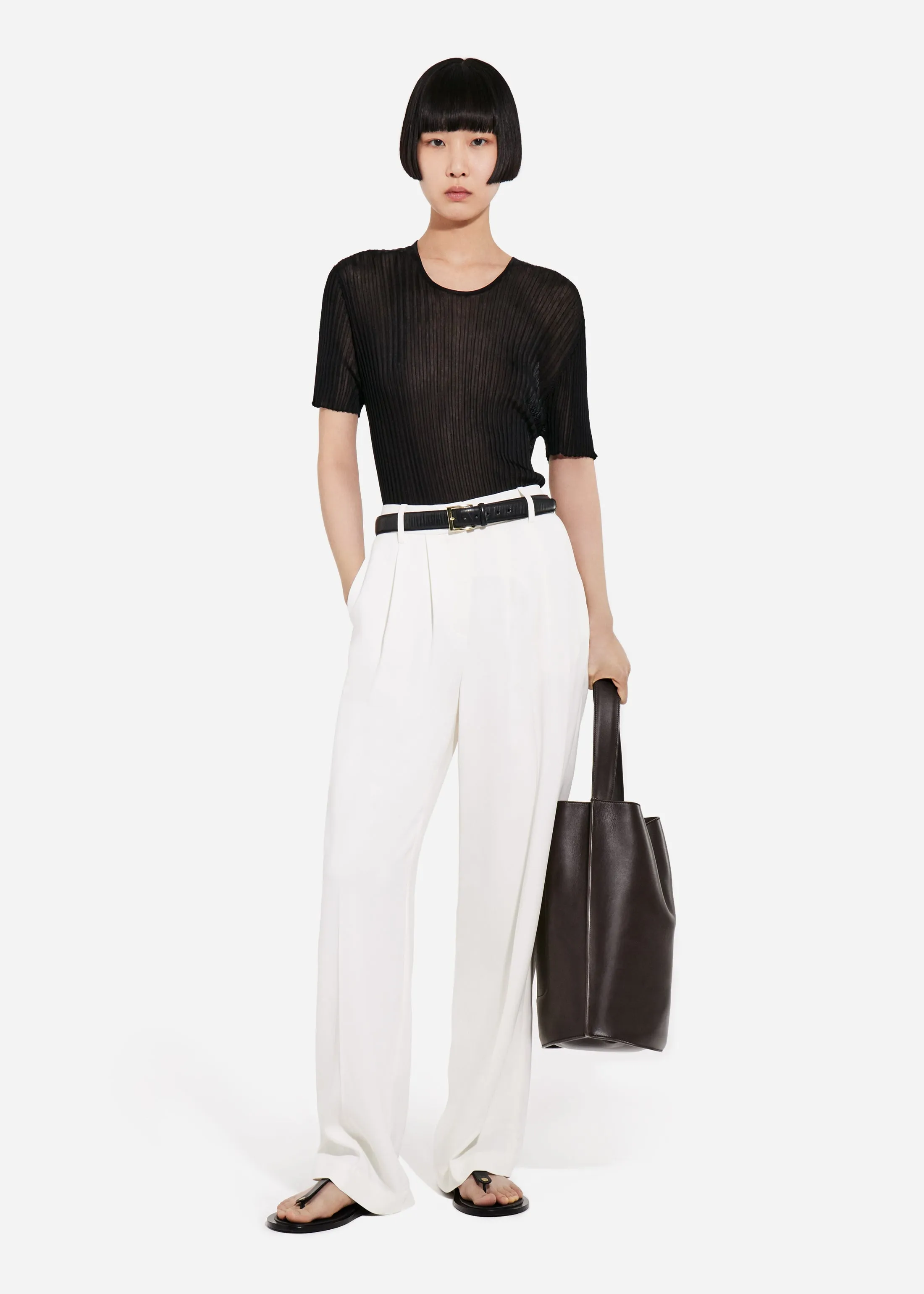 Sheer Rib T-Shirt in Viscose - Black sold by CO product image thumbnail 2