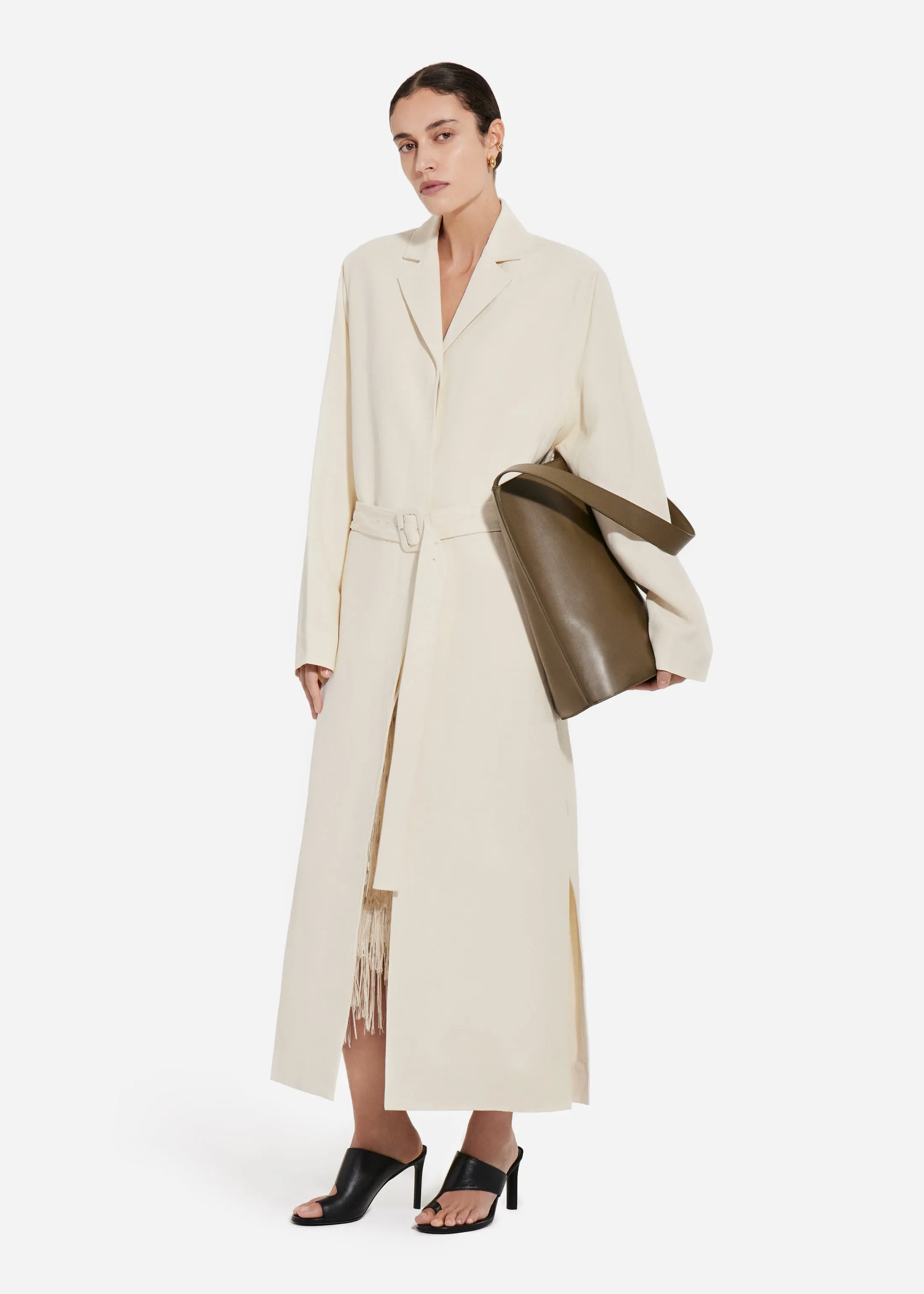 Notch Collar Coat in Viscose Linen - Pearl sold by CO product image thumbnail 2