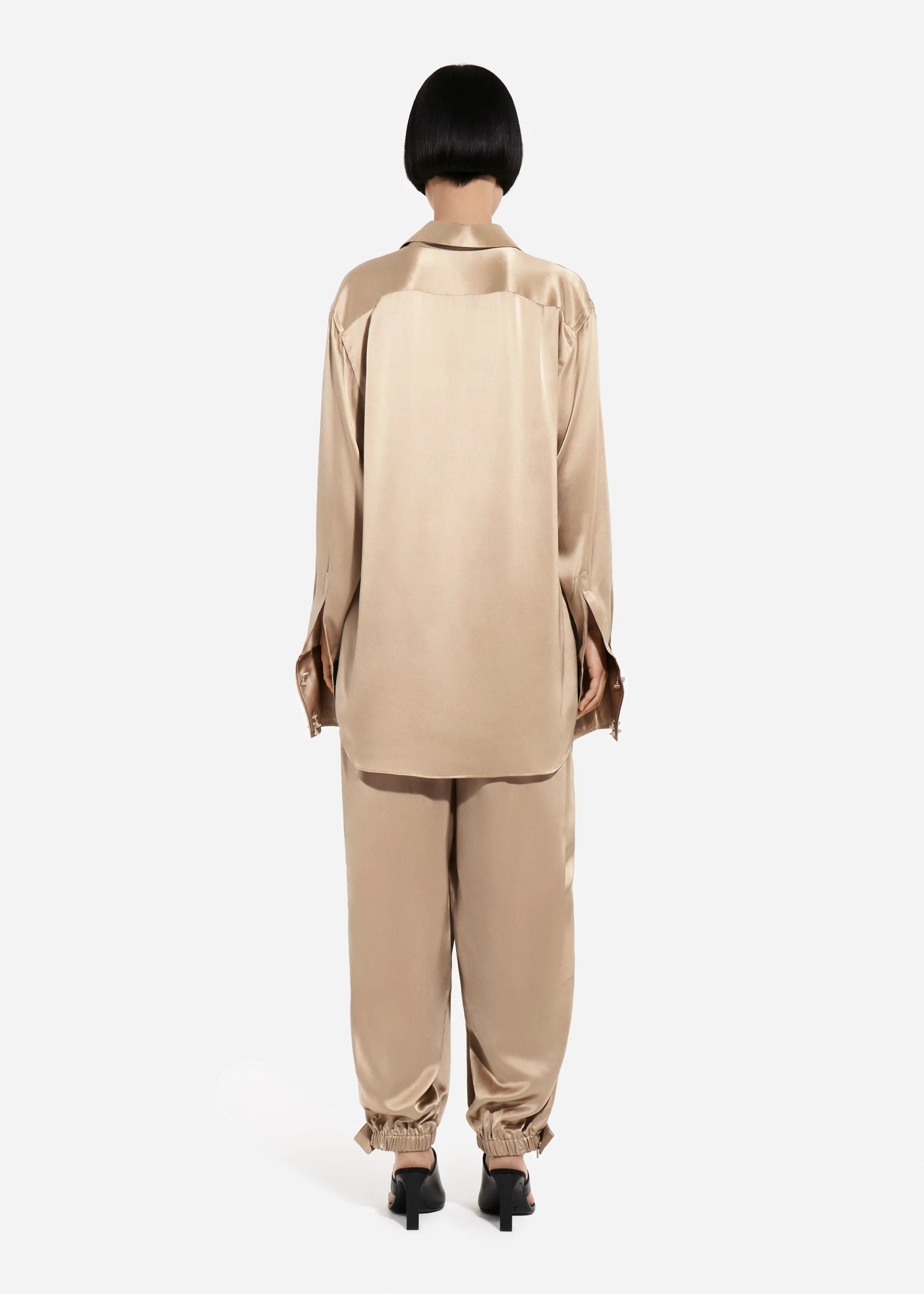 Mens Collared Shirt in Silk Charmeuse - Sesame sold by CO product image thumbnail 3