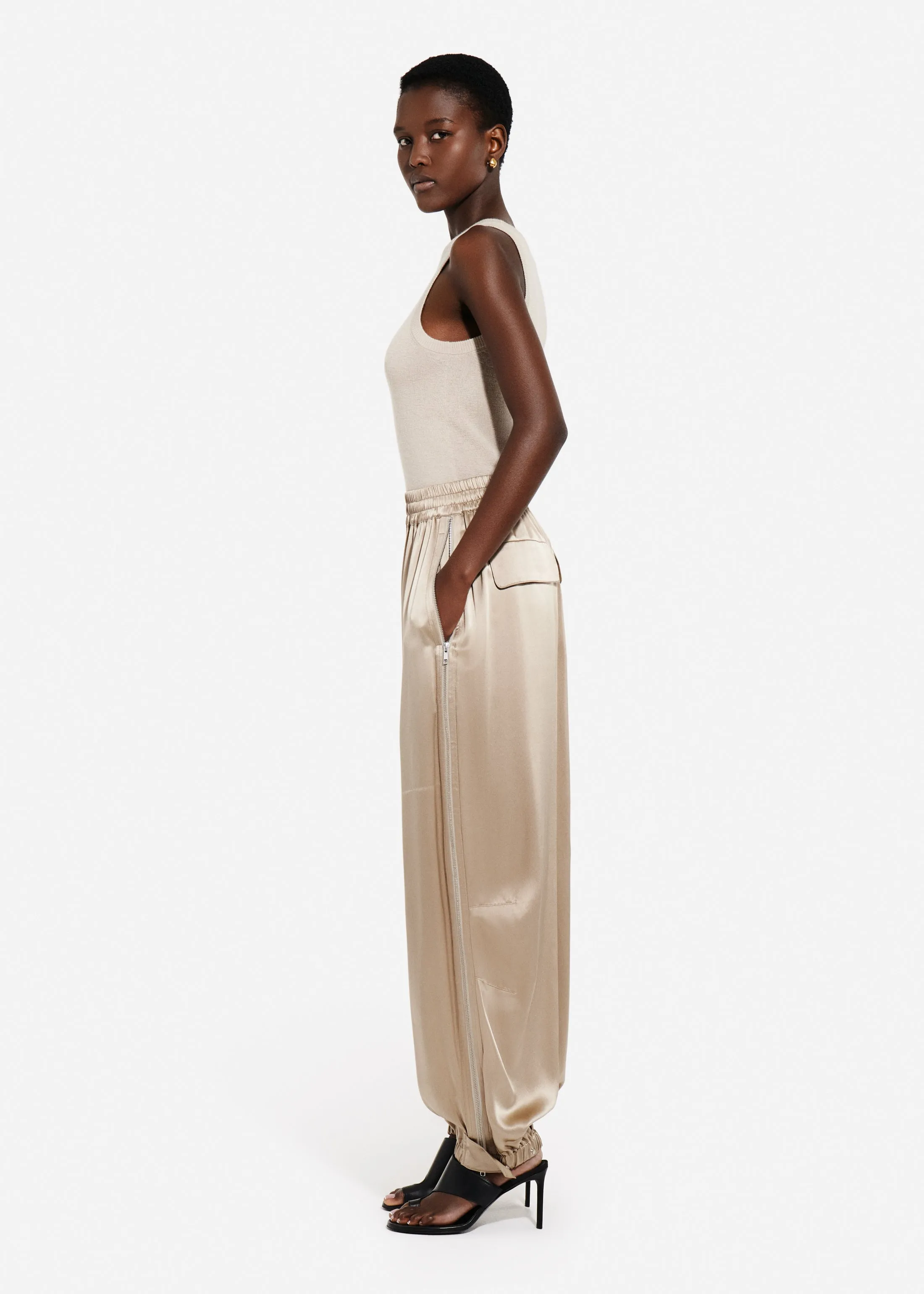 Articulated Vented Pant in Silk Charmeuse - Sesame sold by CO product image thumbnail 3