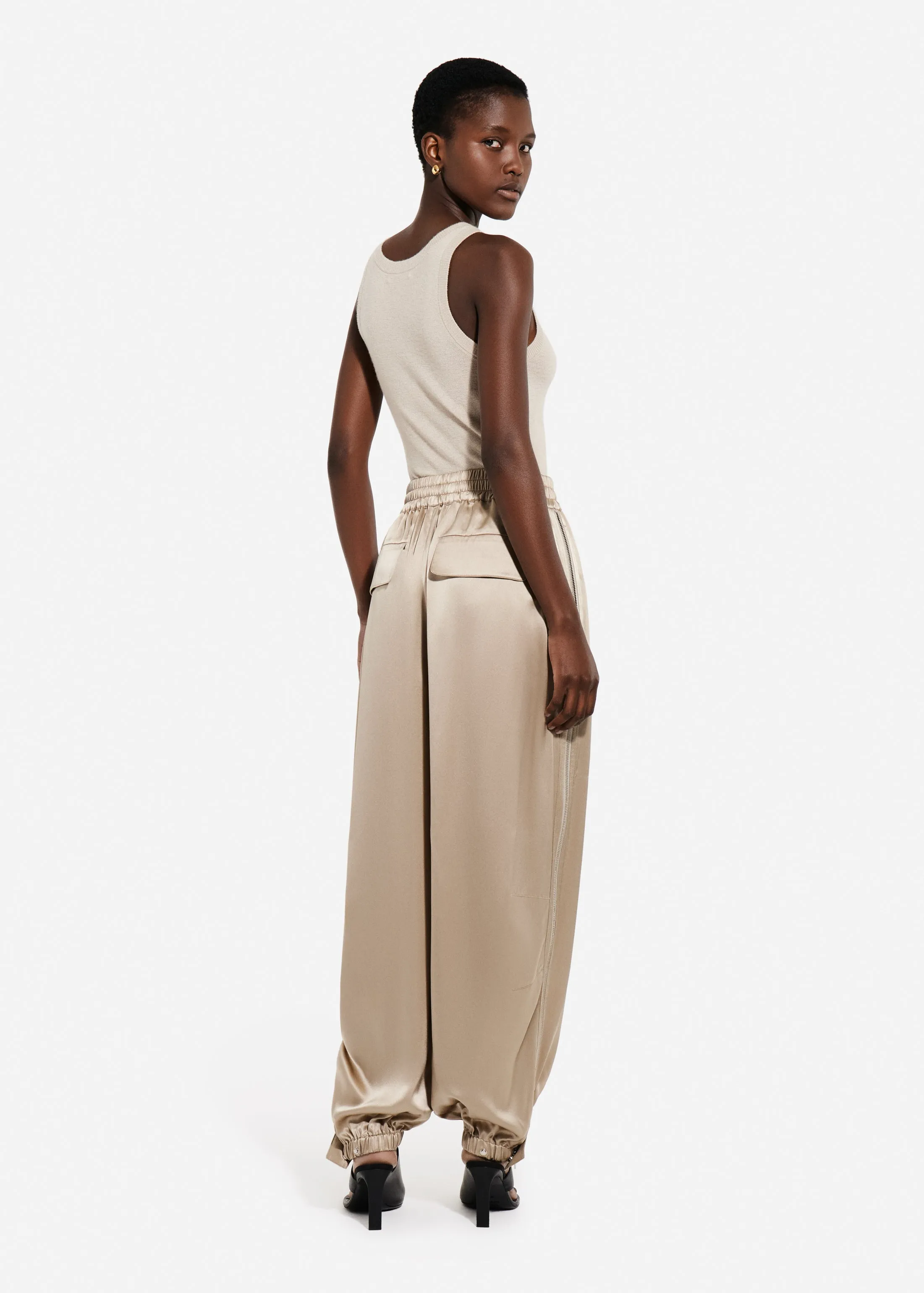 Articulated Vented Pant in Silk Charmeuse - Sesame sold by CO product image thumbnail 2
