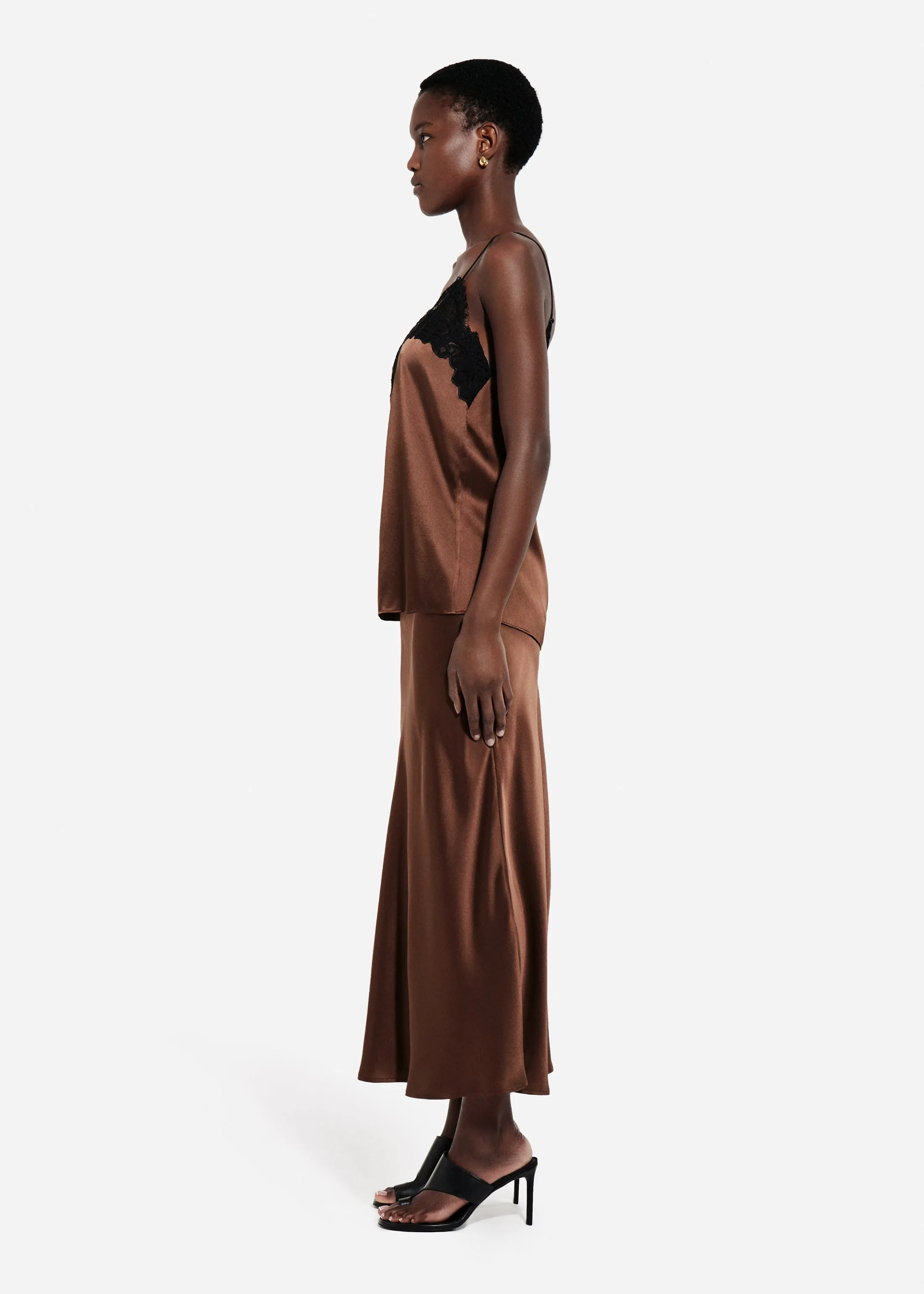 Bias Cut Slip Skirt in Silk - Chocolate sold by CO product image thumbnail 2