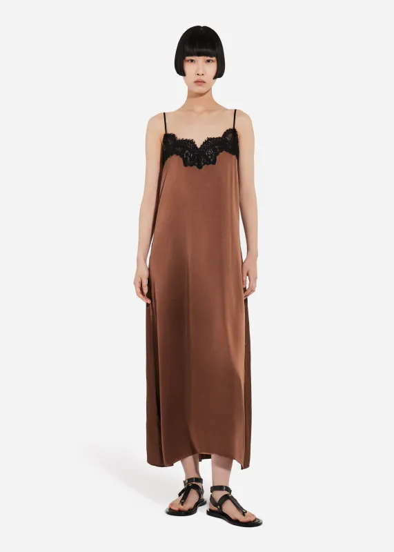 Lace Slip Dress in Silk - Chocolate made by CO
