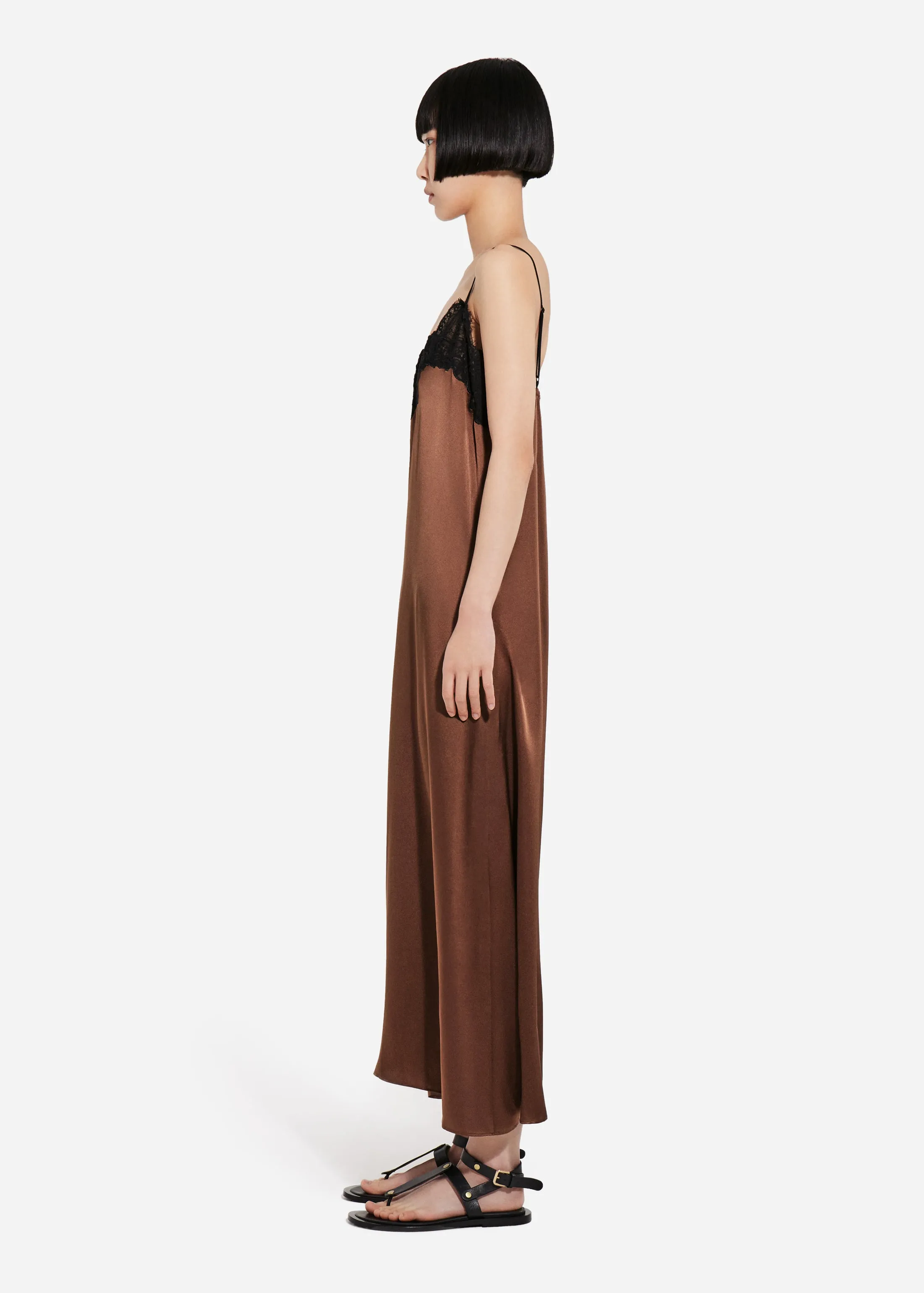 Lace Slip Dress in Silk - Chocolate sold by CO product image thumbnail 2