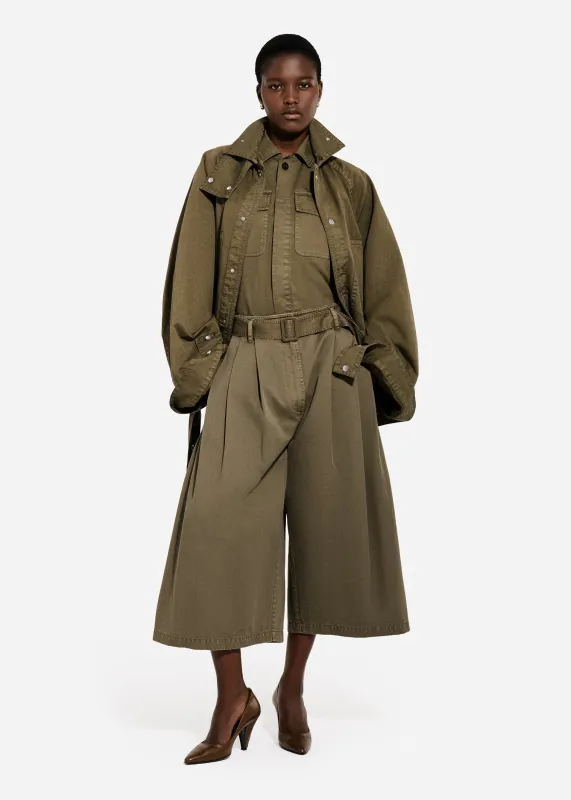 Garment Dye Pleated Culotte in Cotton - Avocado sold by CO