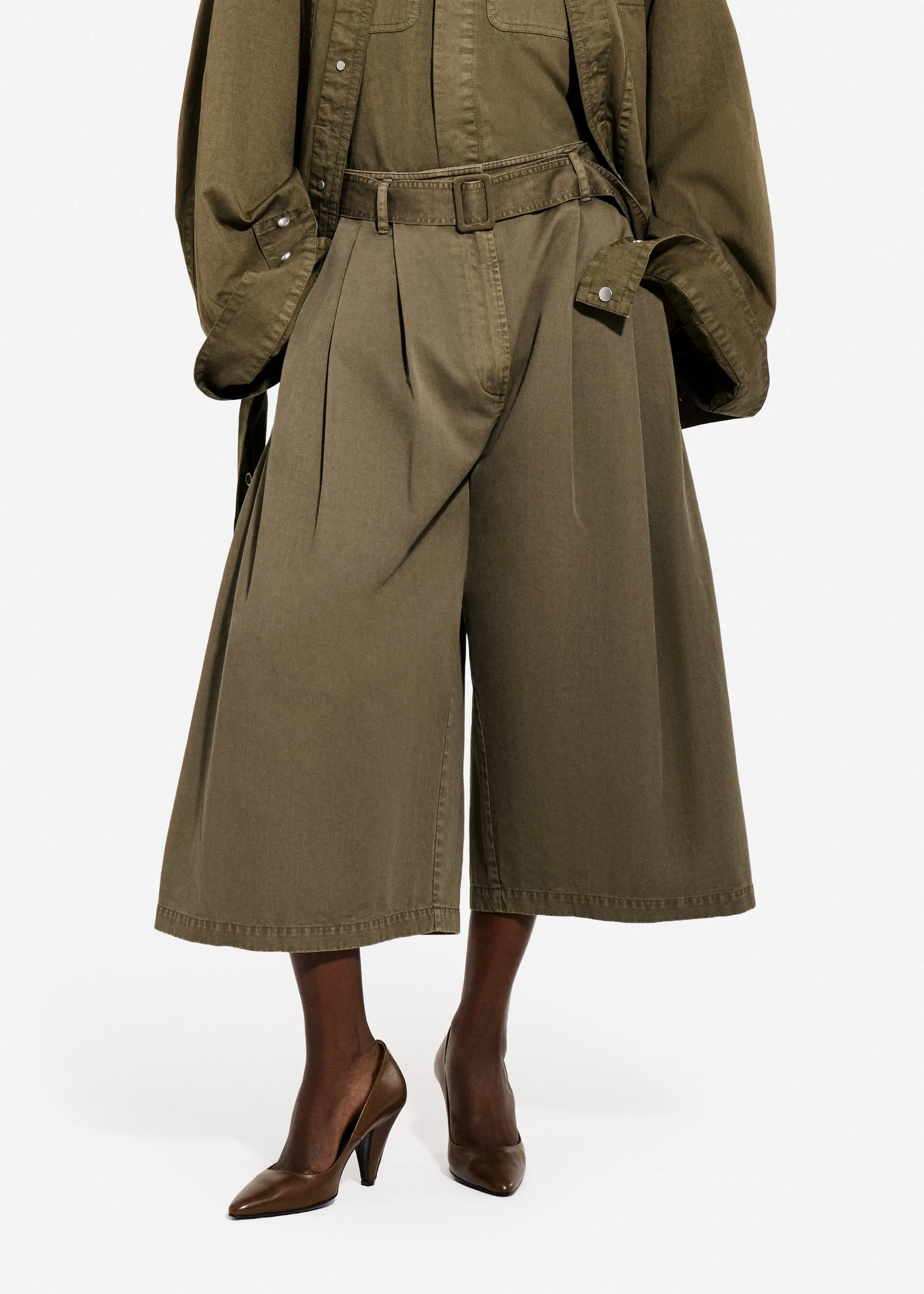 Garment Dye Pleated Culotte in Cotton - Avocado sold by CO product image thumbnail 2