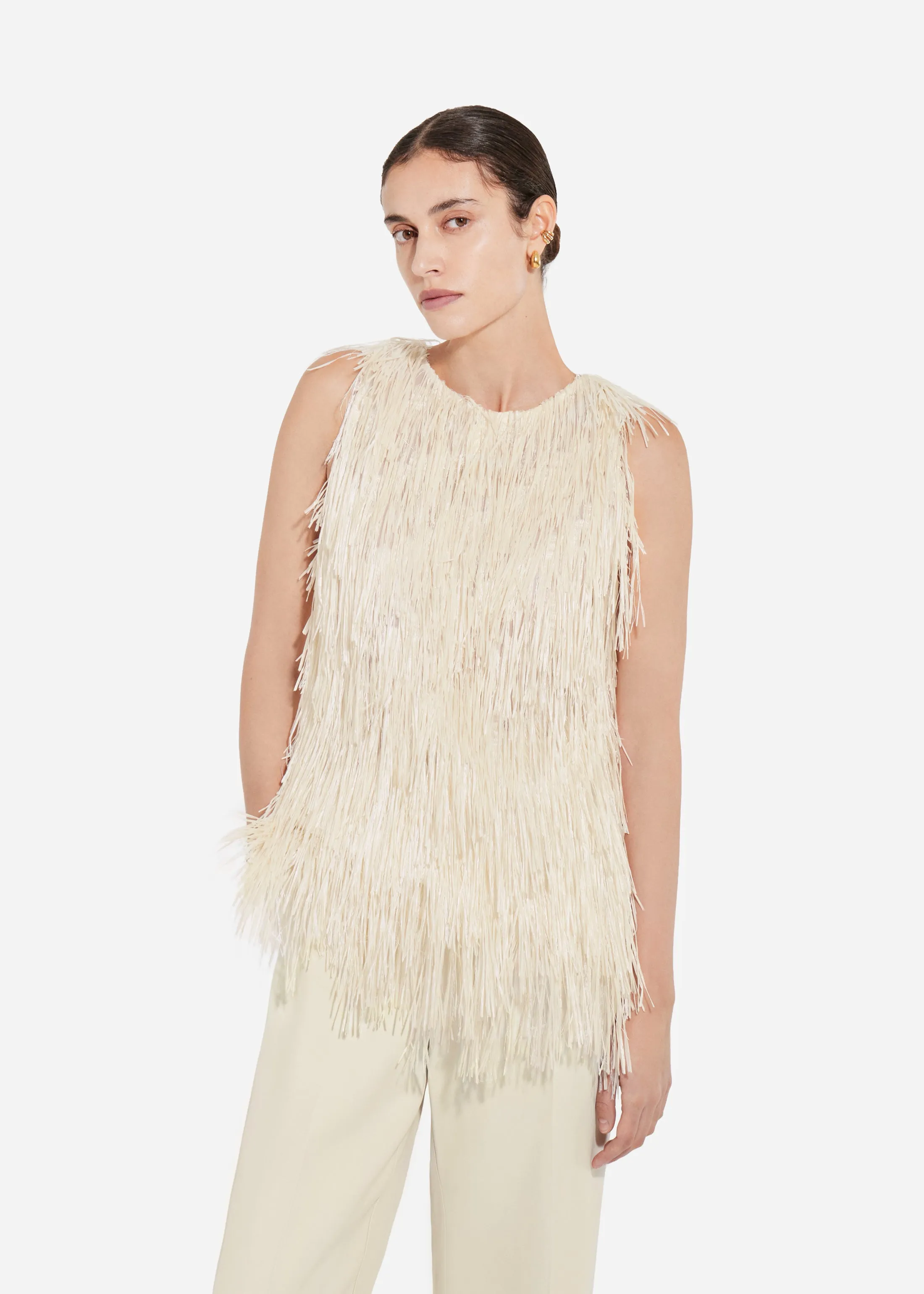 Racer Back Fringe Tank - Pearl sold by CO product image thumbnail 2