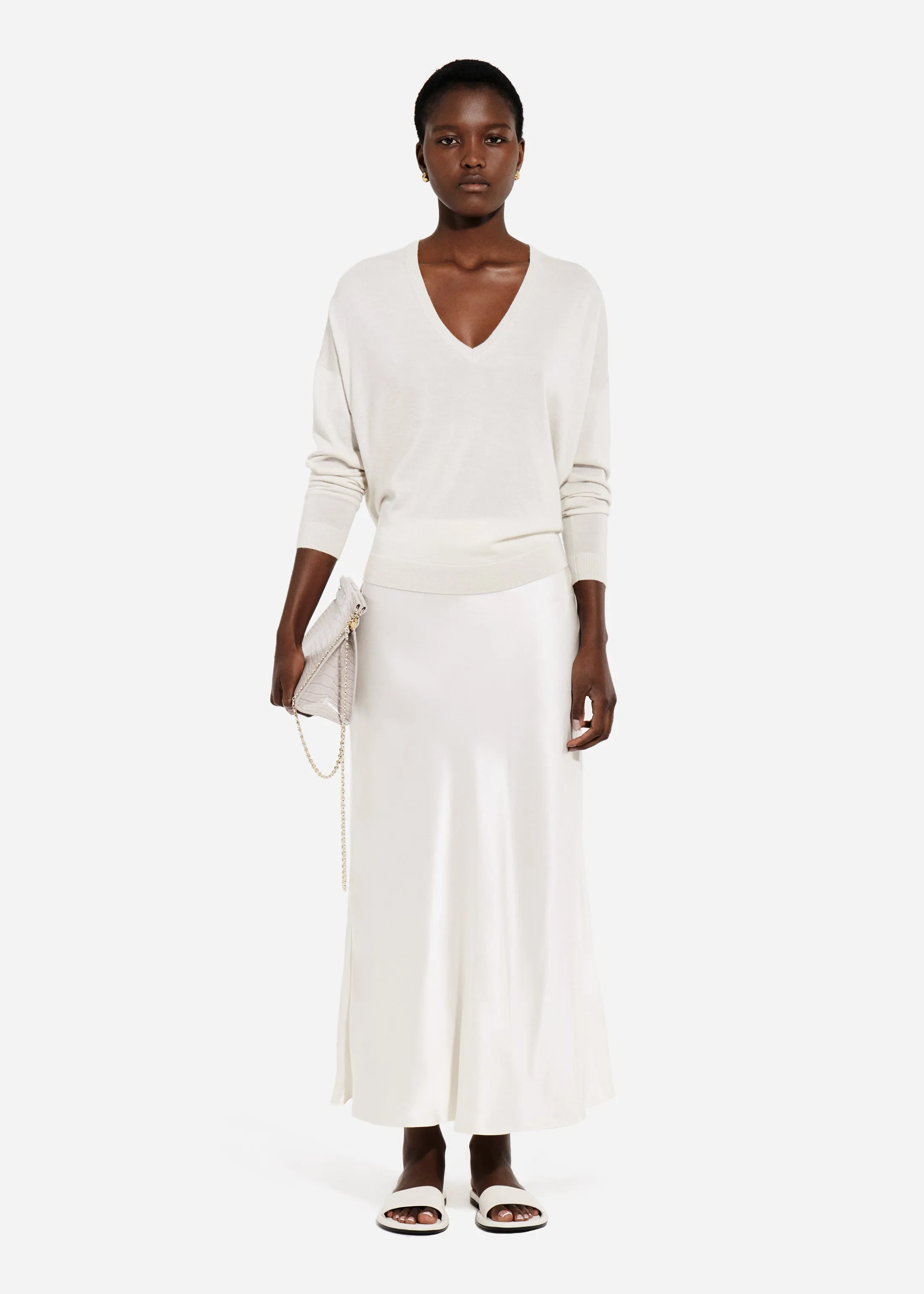 V-Neck Sweater in Fine Cashmere - Pearl sold by CO product image thumbnail 2