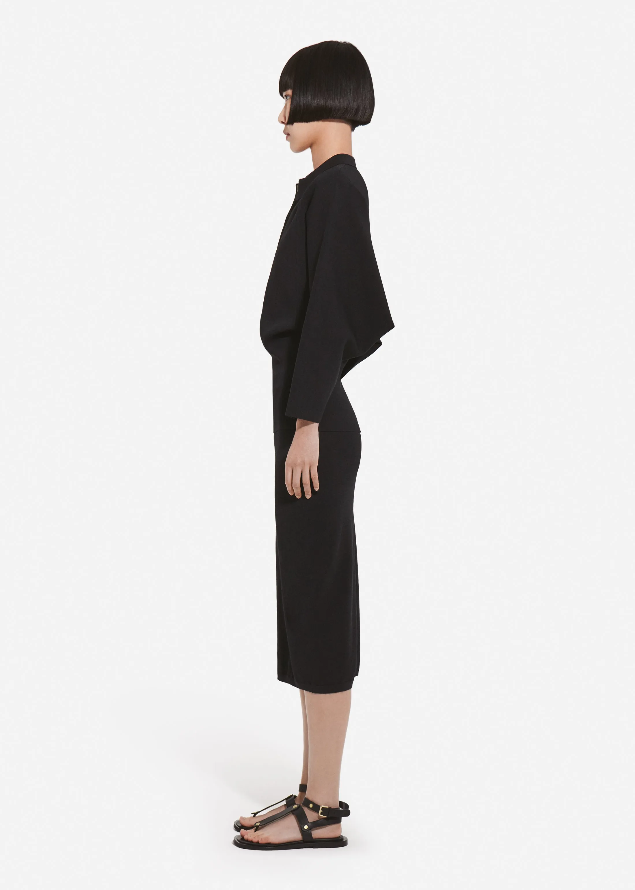 Collared Zipper Polo Top in Viscose - Black sold by CO product image thumbnail 3