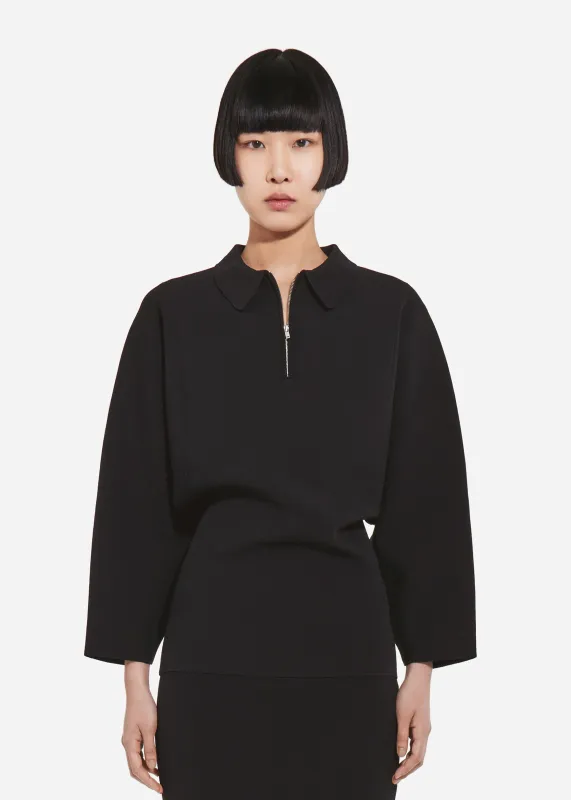 Collared Zipper Polo Top in Viscose - Black made by CO