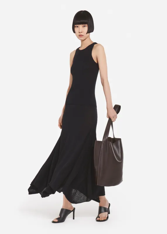 Flared Midi Skirt in Silk Linen - Black made by CO