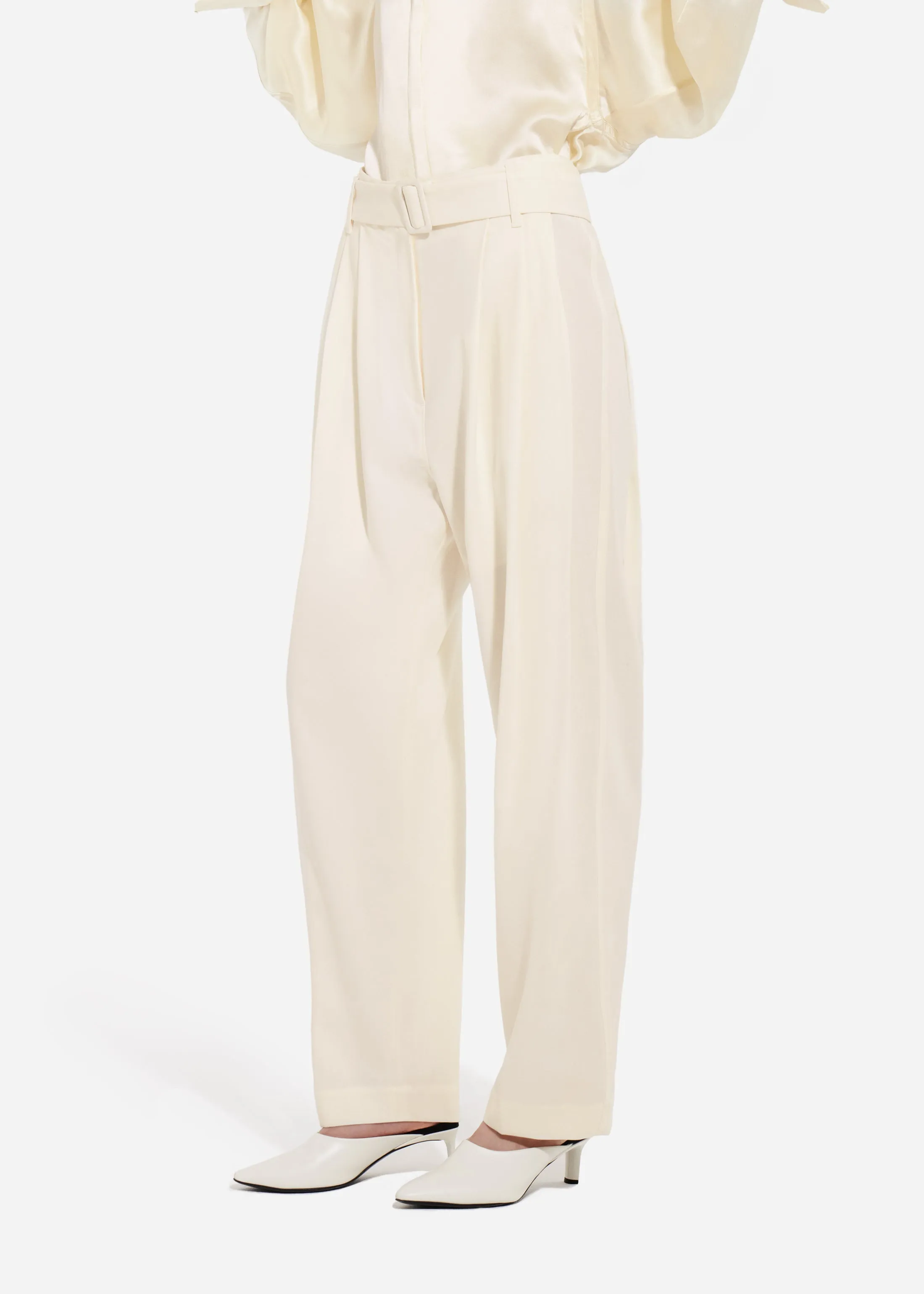 Belted Pleated Pant in Cotton - Milk sold by CO product image thumbnail 2
