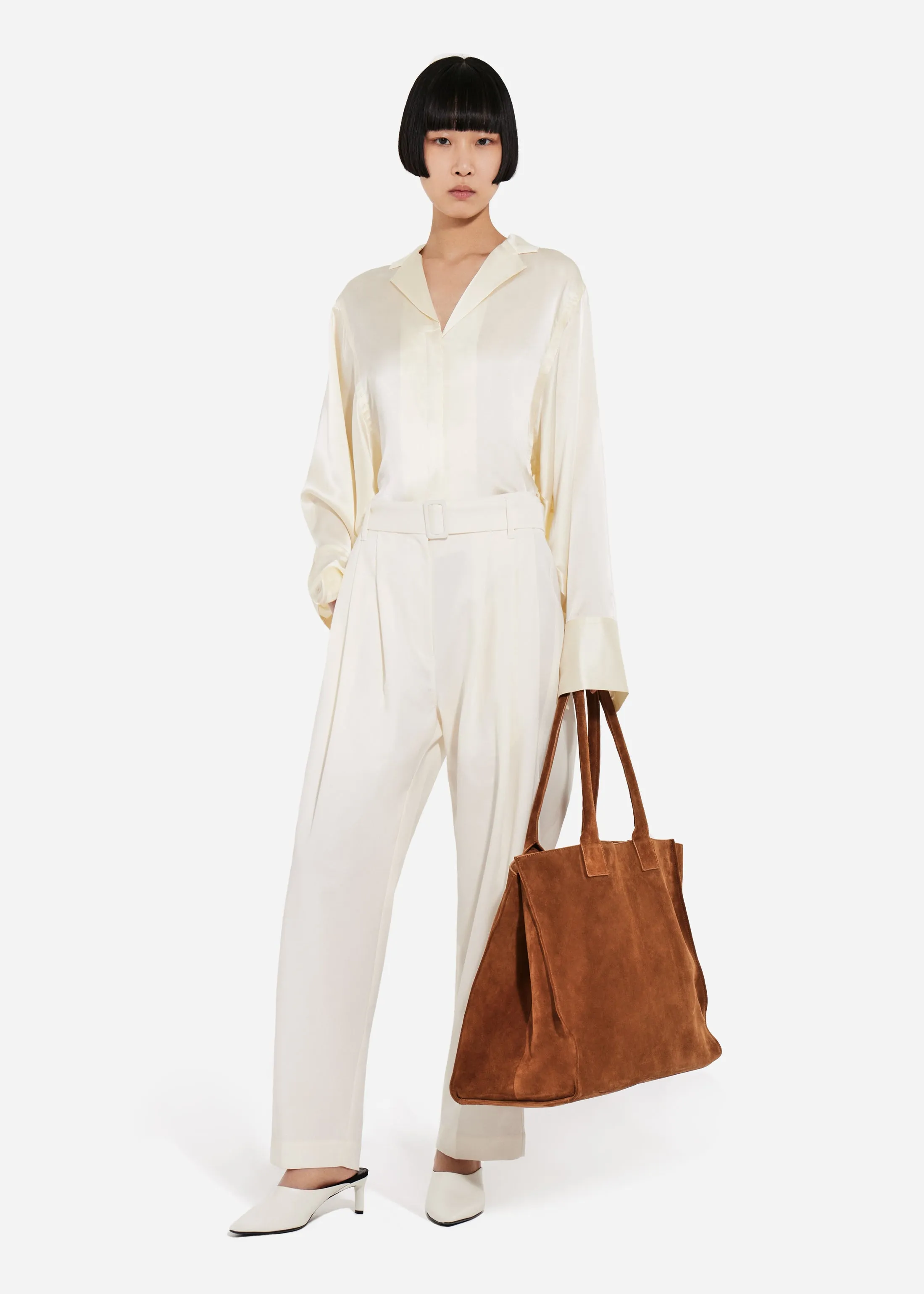 Relaxed Button Down Shirt in Silk Charmeuse - Pearl sold by CO product image thumbnail 4