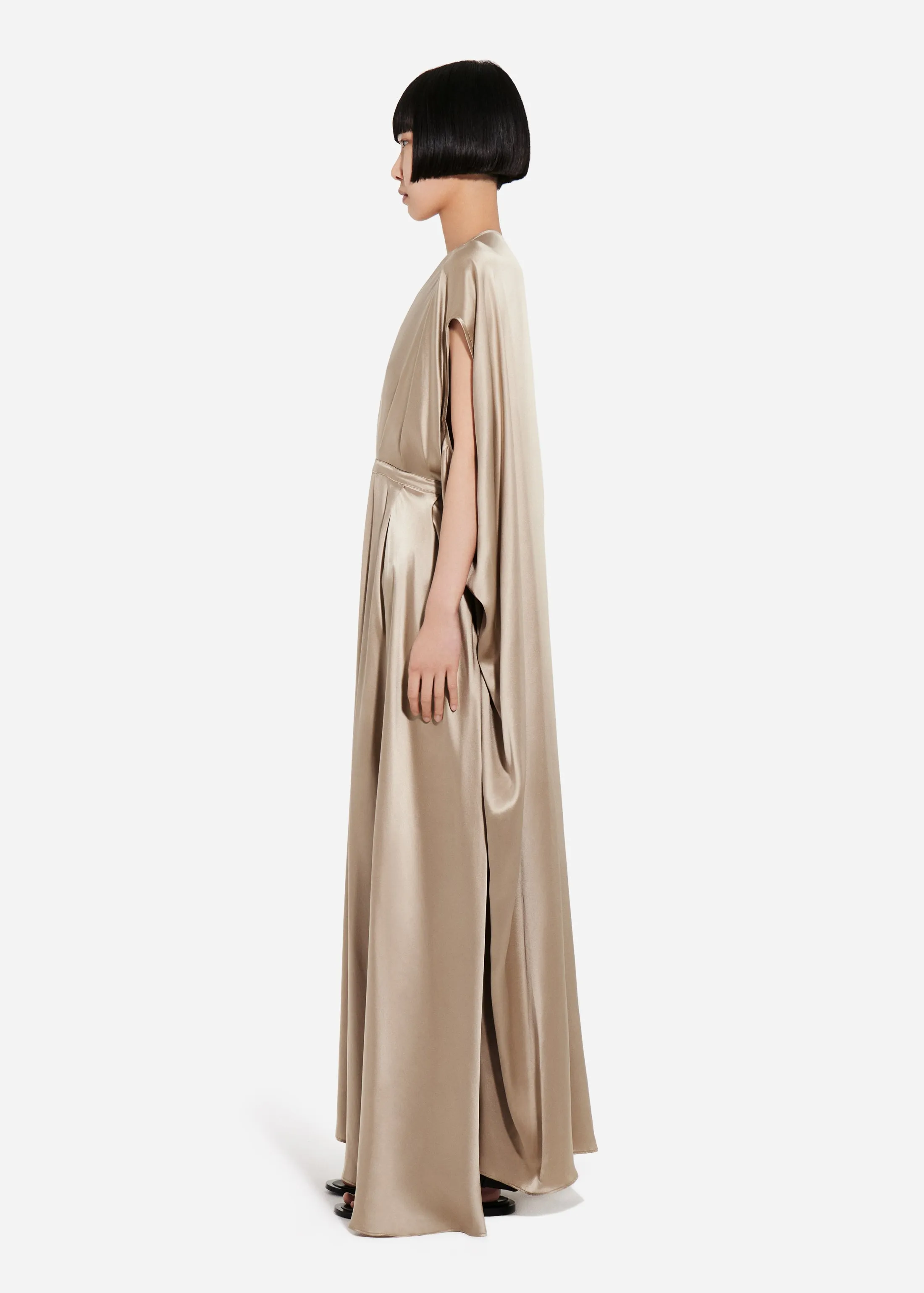 Caped Back Dress in Silk Charmeuse - Sesame sold by CO product image thumbnail 4