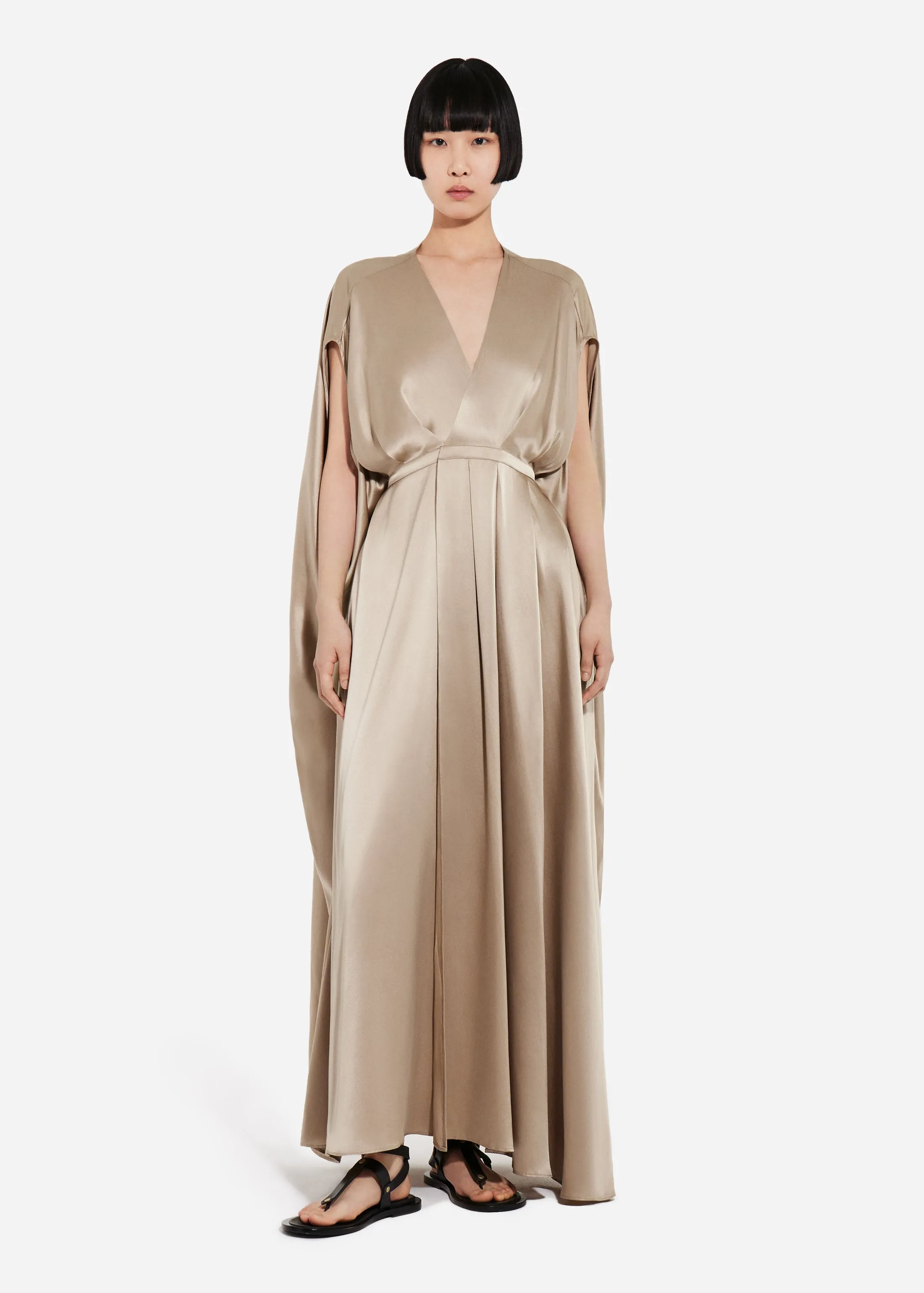 Caped Back Dress in Silk Charmeuse - Sesame sold by CO