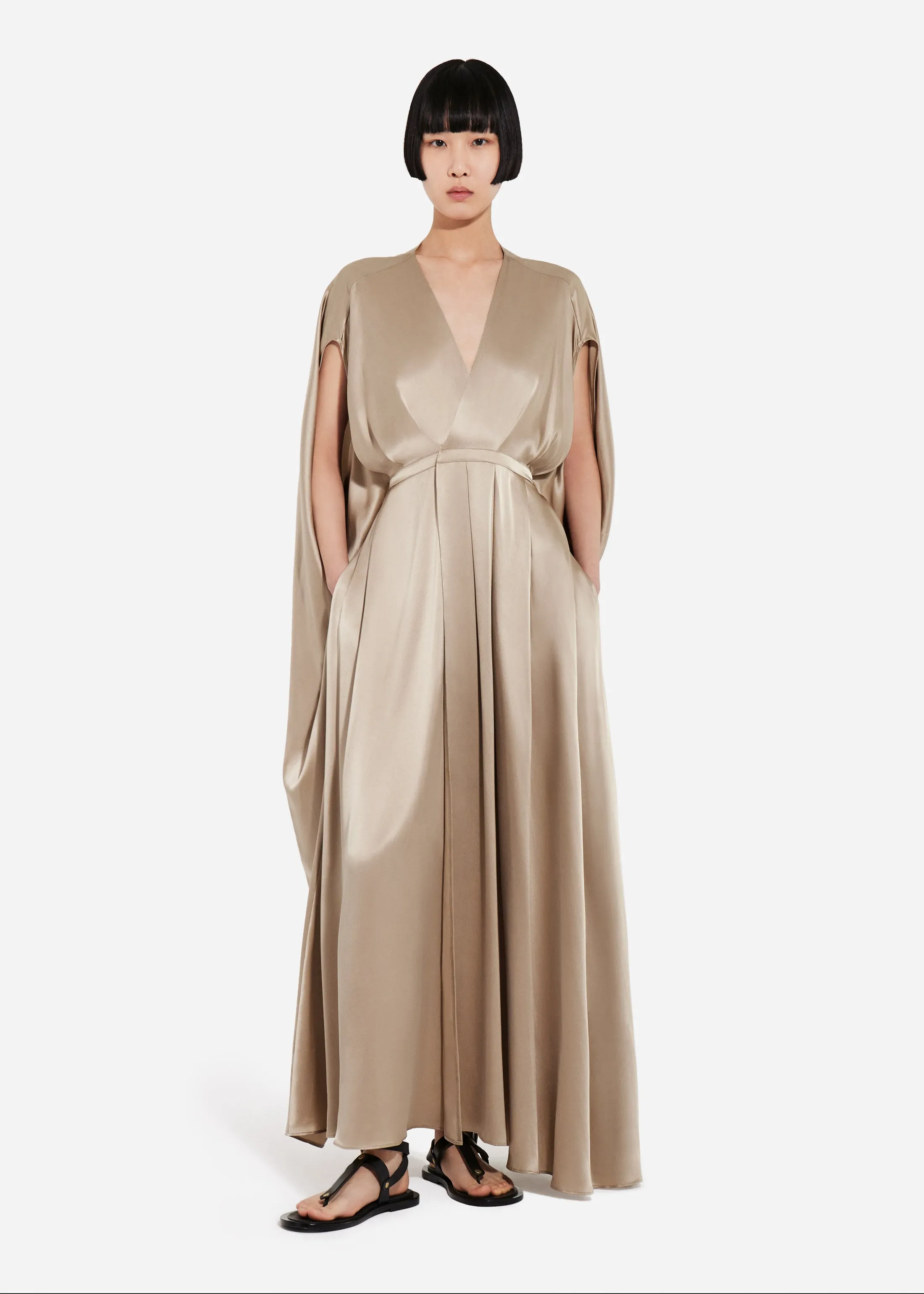 Caped Back Dress in Silk Charmeuse - Sesame sold by CO product image thumbnail 2