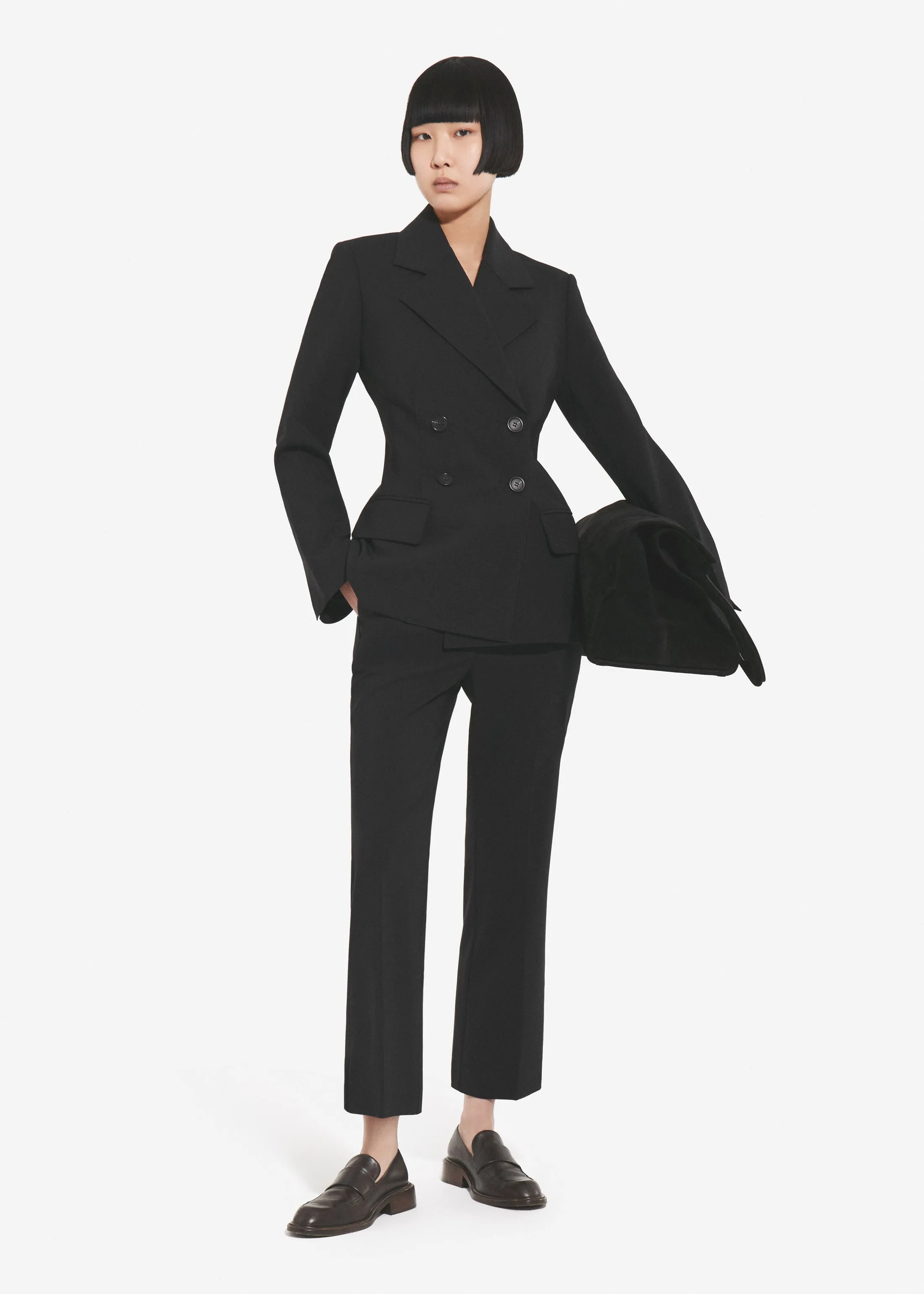 Double Breasted Fitted Blazer in Wool - Black sold by CO