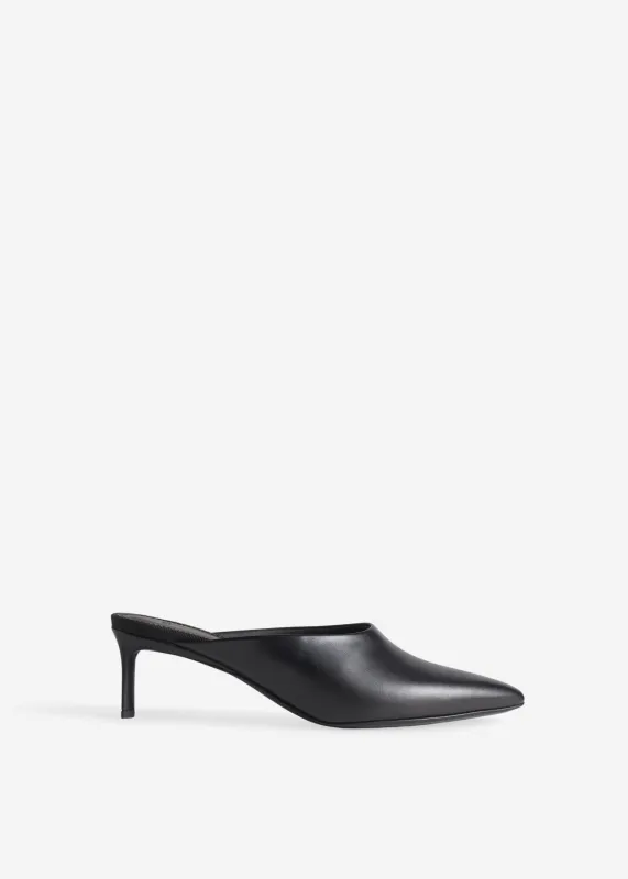 Pointed Toe Mule in Calf Skin Leather - Black sold by CO