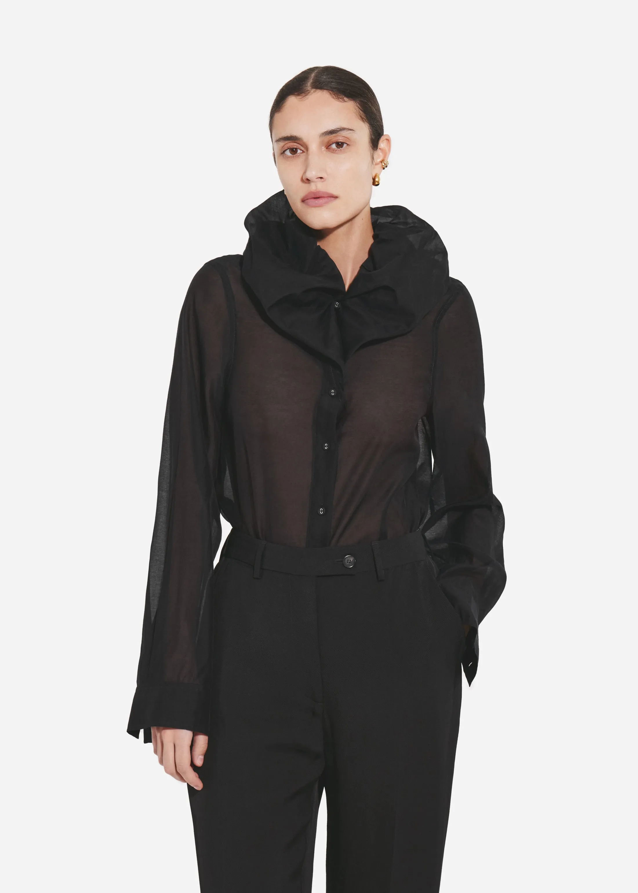 Cloud Collar Shirt in Cotton Silk Voile - Black sold by CO