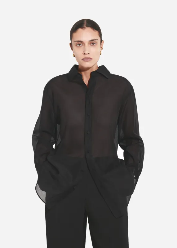 Mens Collared Shirt in Cotton Silk - Black sold by CO