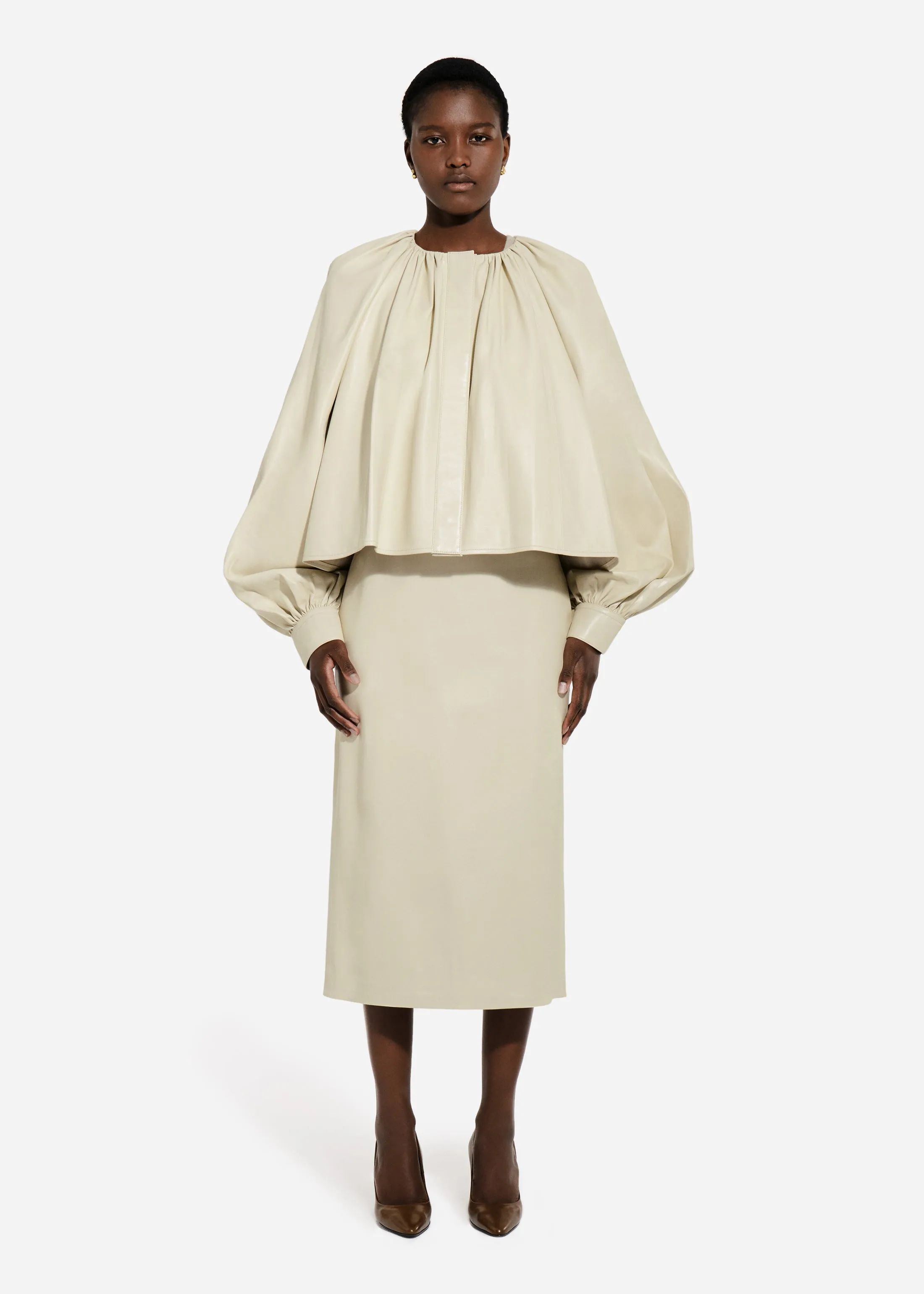 Gathered Tunic Shirt in Leather - Pearl sold by CO