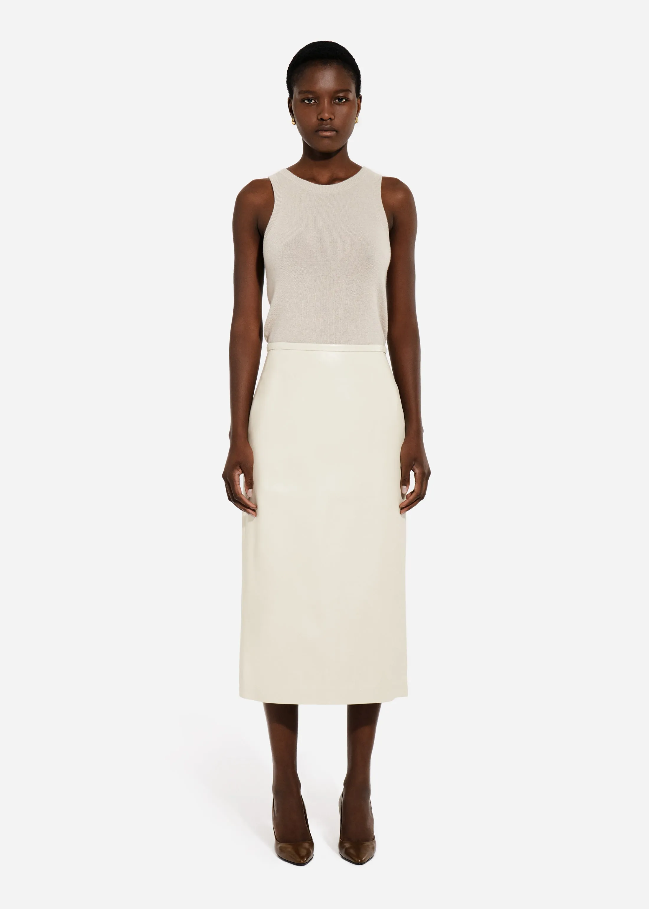 Pencil Skirt in Leather - Pearl sold by CO