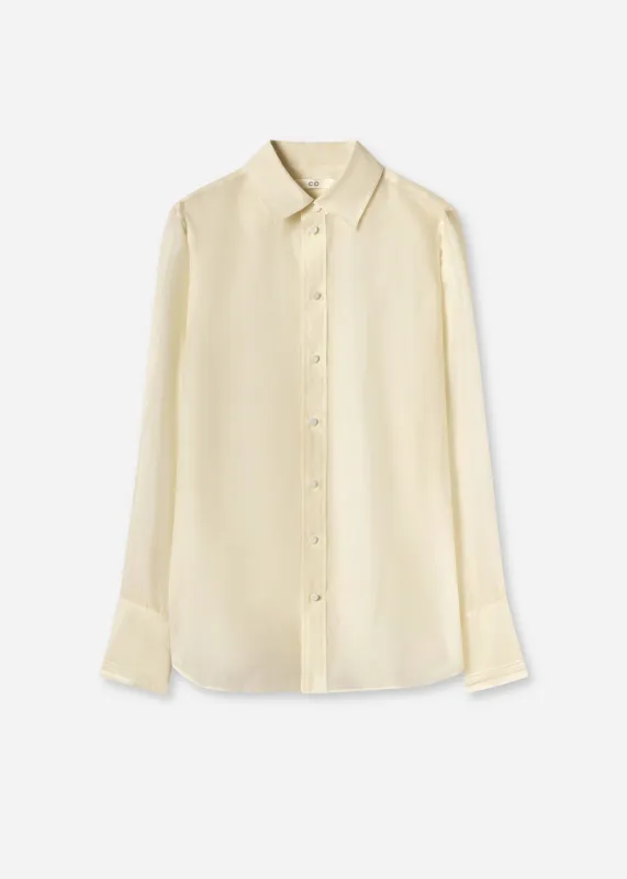 Mens Collared Shirt in Cotton Silk Voile - Pearl made by CO
