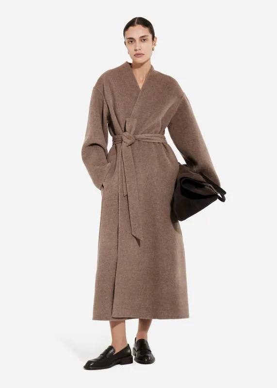 Wrap Coat in Double Faced Wool Cashmere  - Brown Melange made by CO