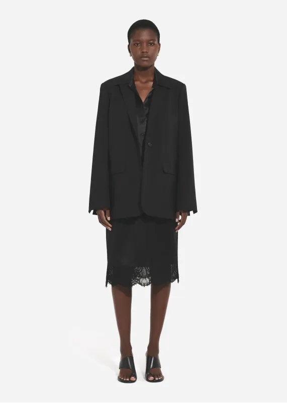 Lace-Trimmed Slip Skirt in Silk - Black made by CO