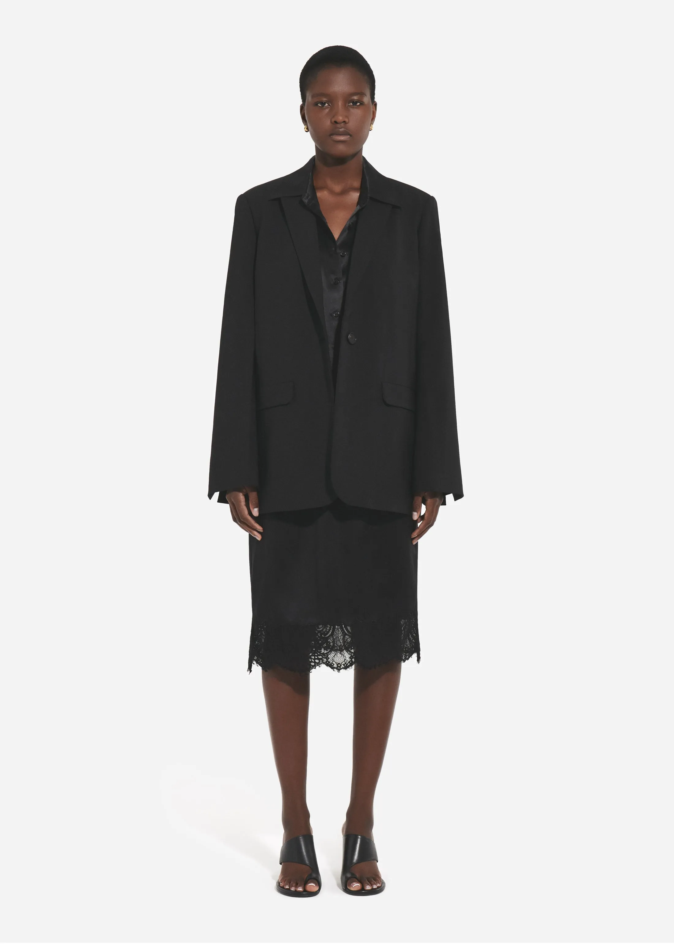 Lace-Trimmed Slip Skirt in Silk - Black sold by CO