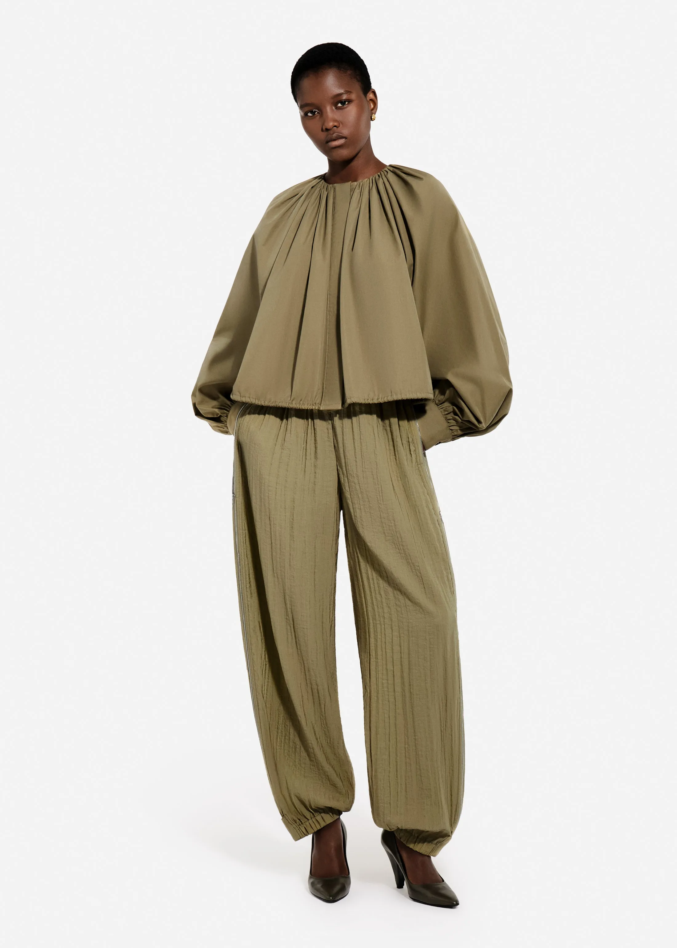 Articulated Vented Pant in Wrinkled Nylon - Aloe sold by CO