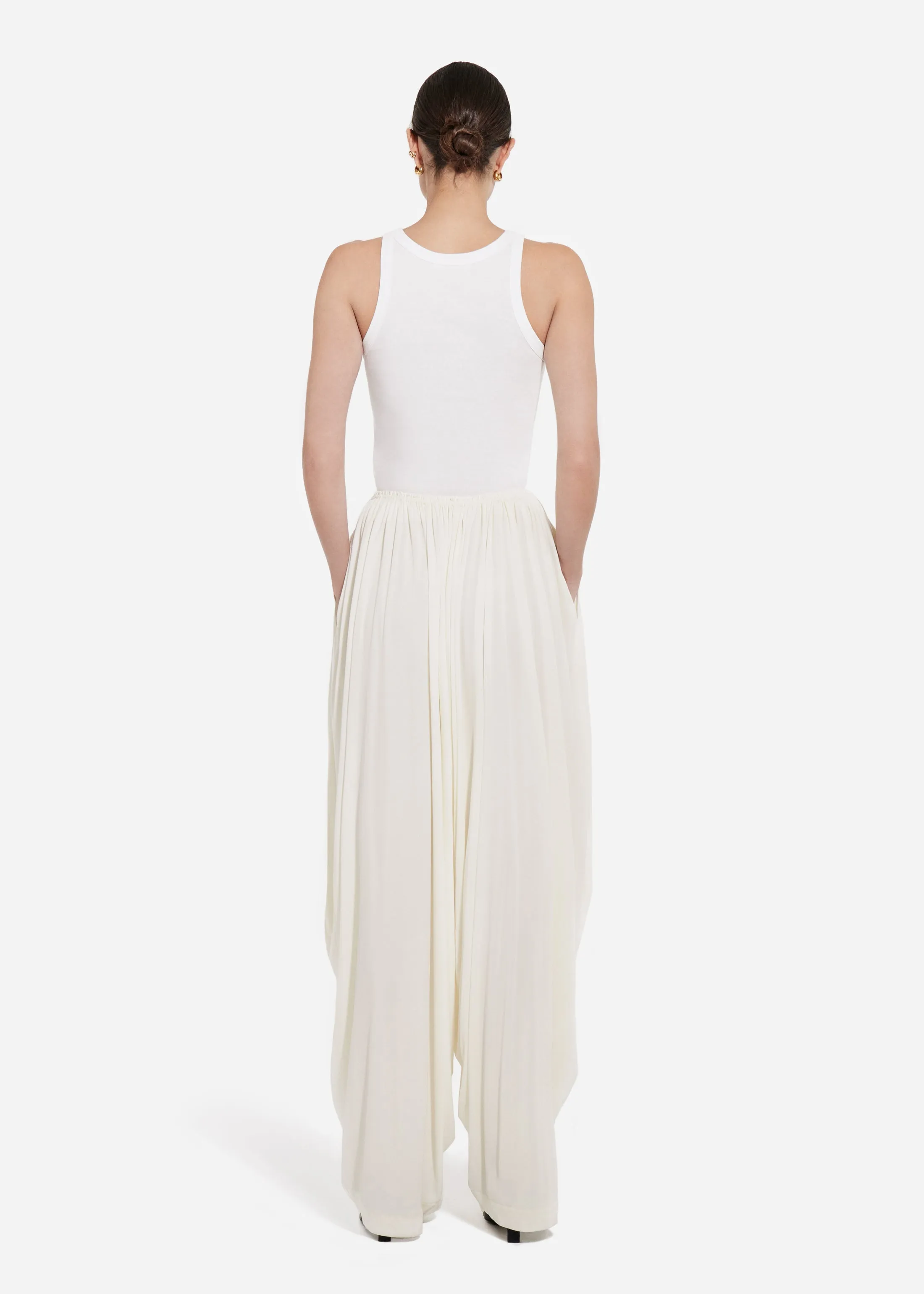 Elasticated Waist Gathered Pant in Viscose - Ivory sold by CO product image thumbnail 3