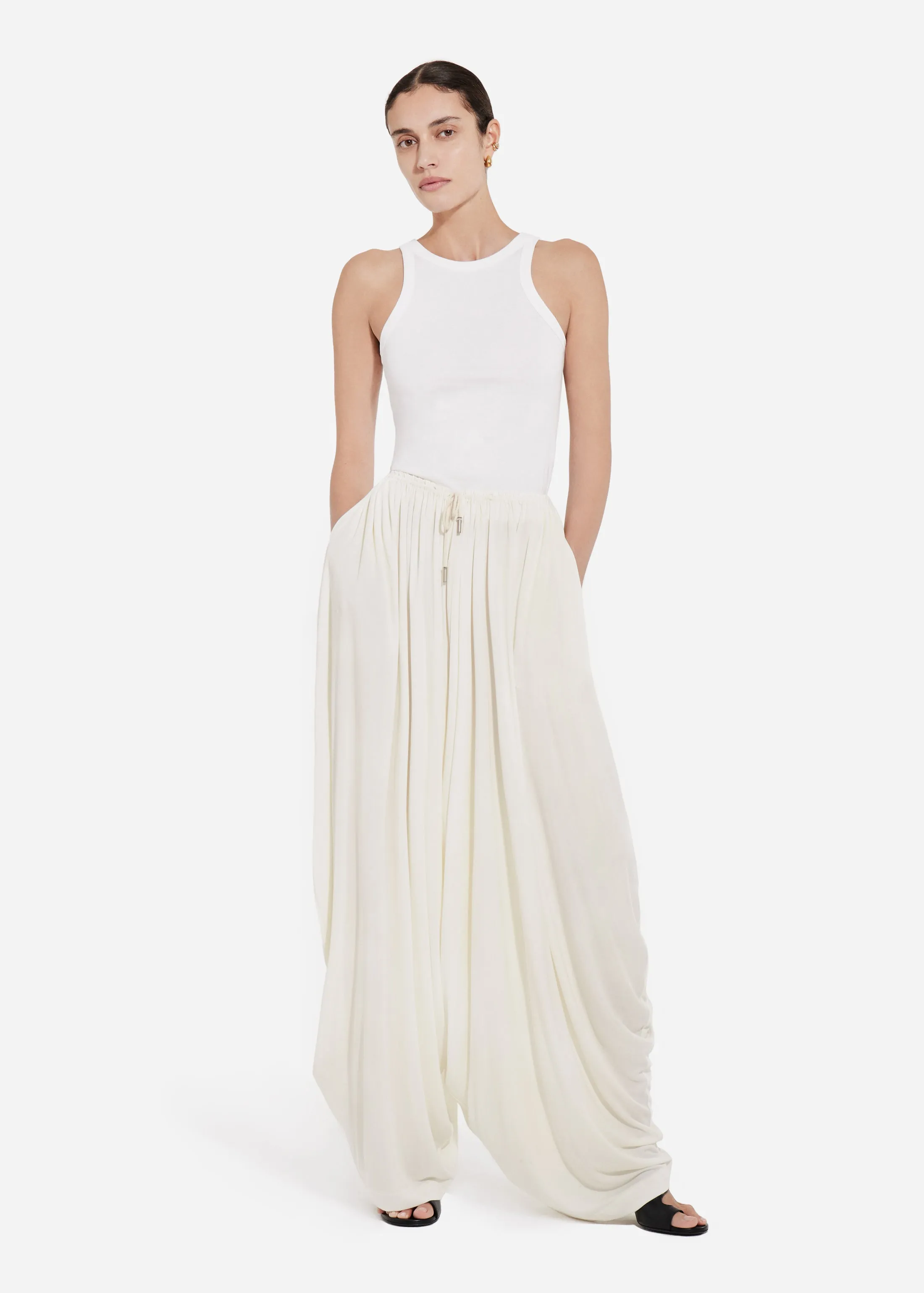 Elasticated Waist Gathered Pant in Viscose - Ivory sold by CO product image thumbnail 4