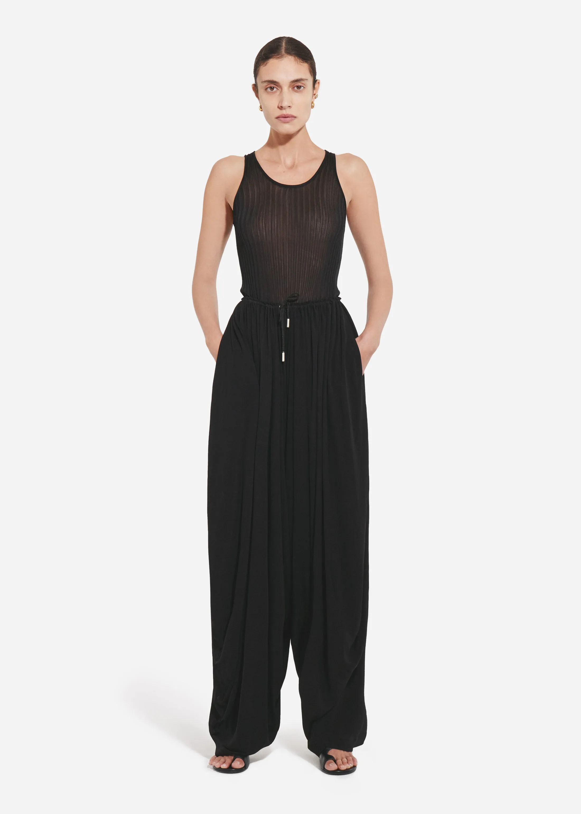 Elasticated Waist Gathered Pant in Viscose - Black sold by CO product image thumbnail 5