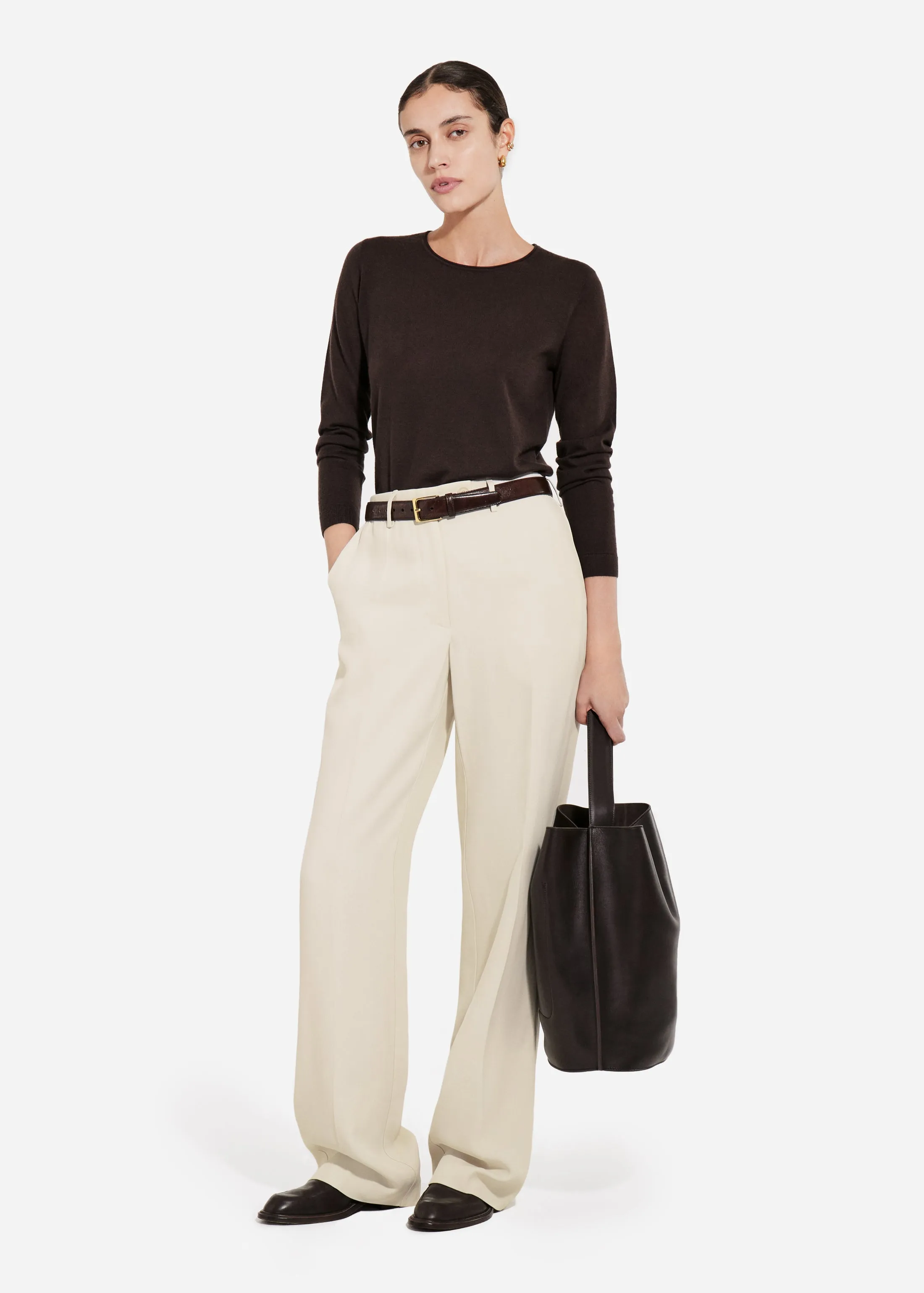 Tailored Straight-Leg Trouser in Viscose Twill - Pearl sold by CO product image thumbnail 4