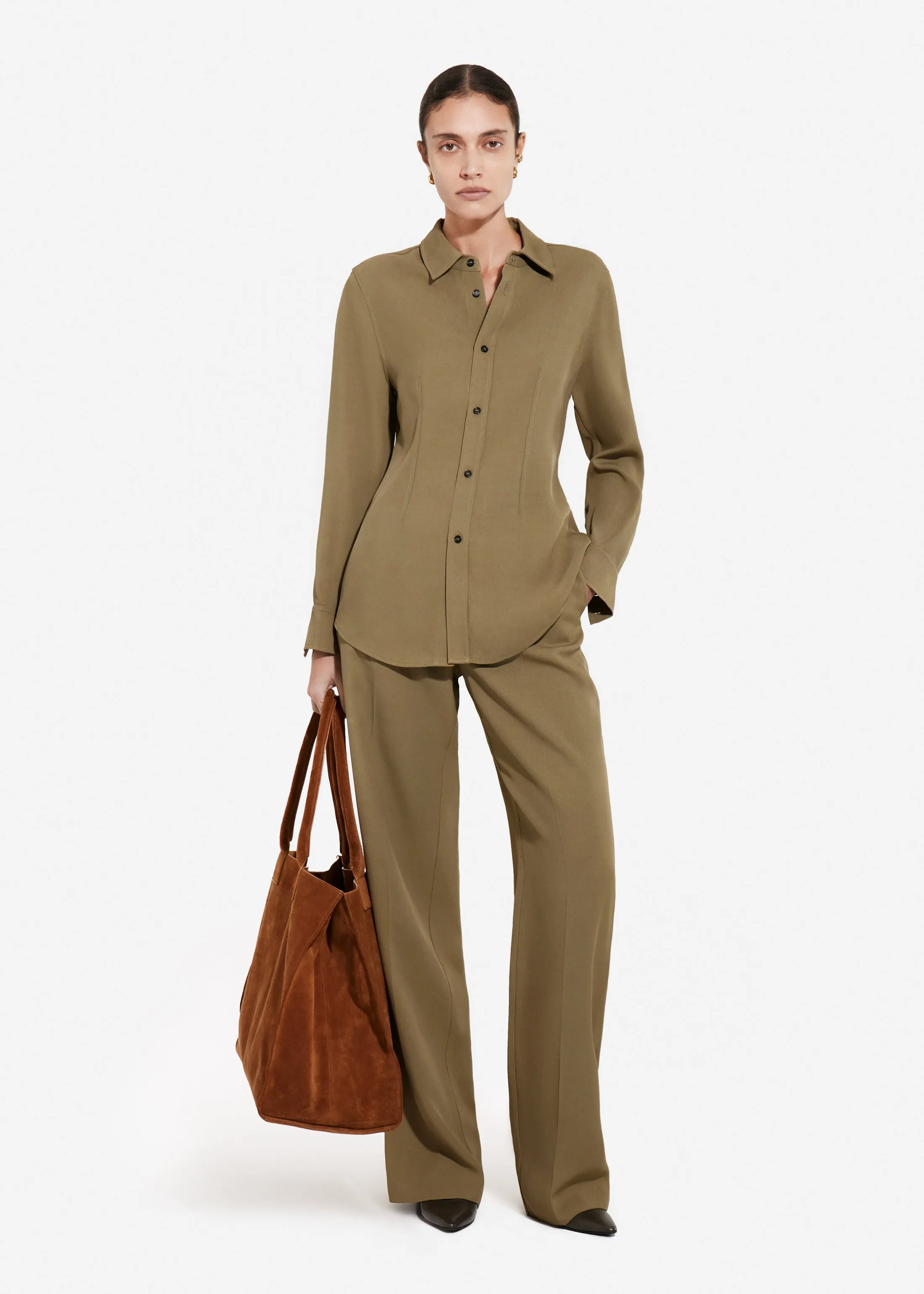 Tailored Straight-Leg Trouser in Viscose Twill - Aloe sold by CO