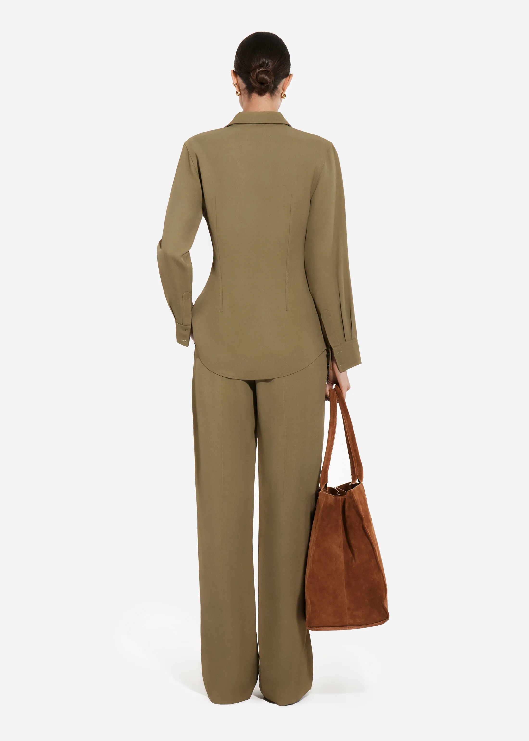 Tailored Straight-Leg Trouser in Viscose Twill - Aloe sold by CO product image thumbnail 3