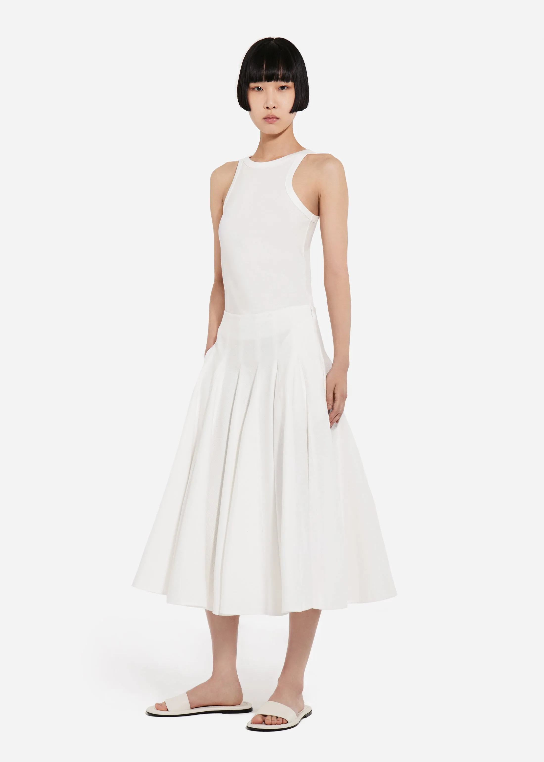 Godet Midi Skirt in Cotton Pique - White sold by CO product image thumbnail 5