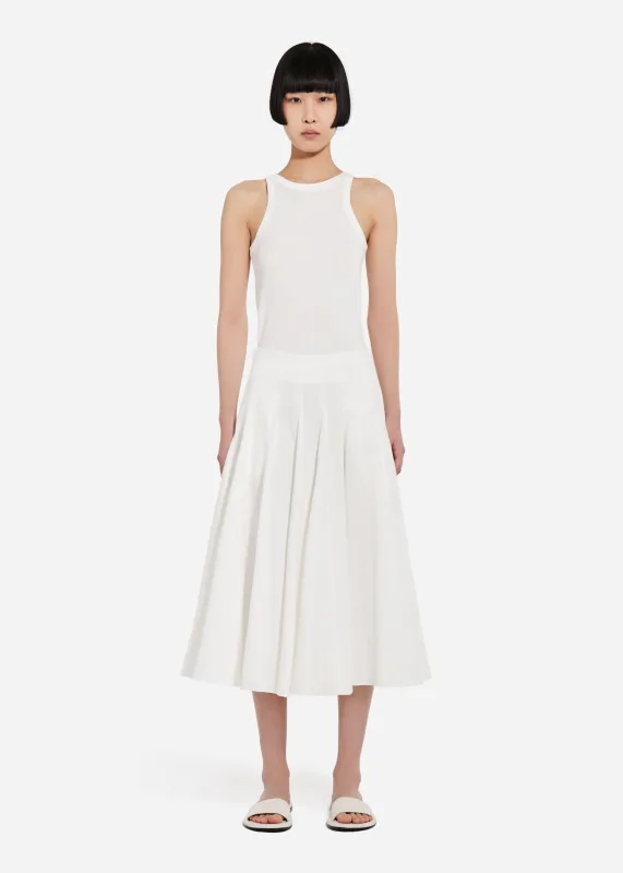 Godet Midi Skirt in Cotton Pique - White sold by CO