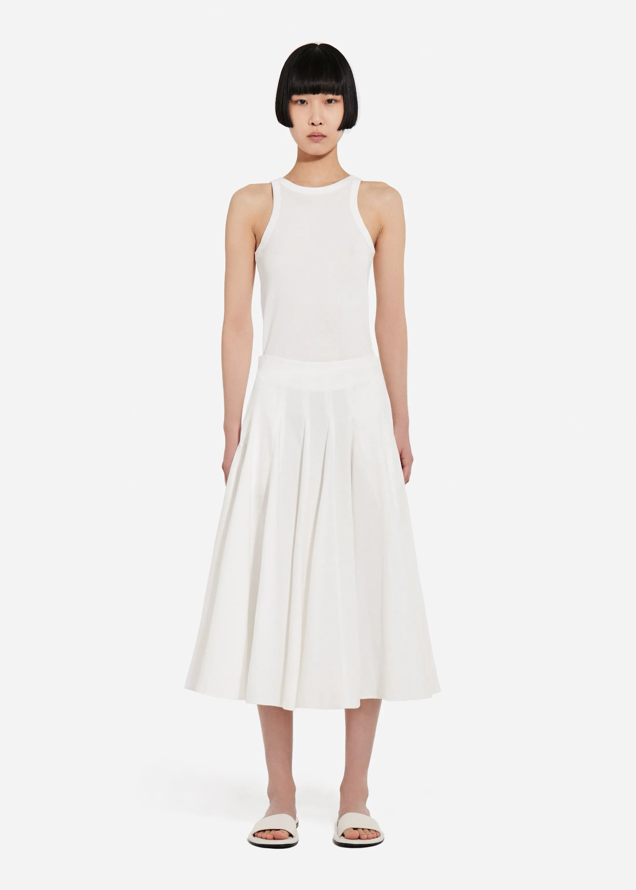 Godet Midi Skirt in Cotton Pique - White sold by CO