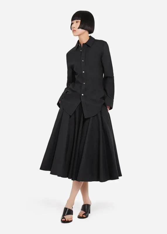 Godet Midi Skirt in Cotton Pique - Black sold by CO