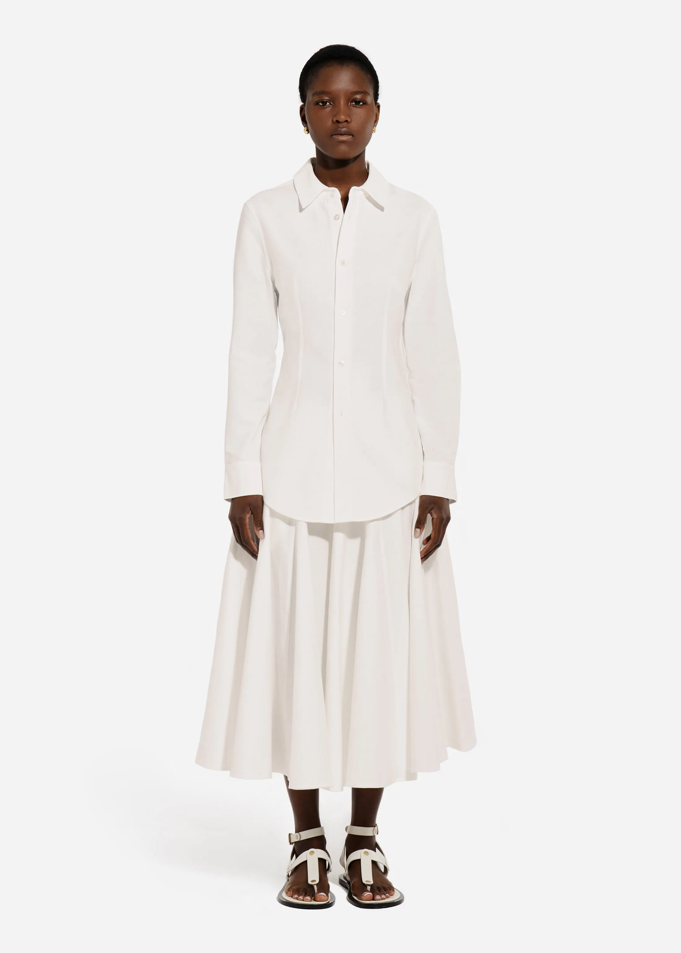 Fitted Button Down Shirt in Cotton Pique - White sold by CO