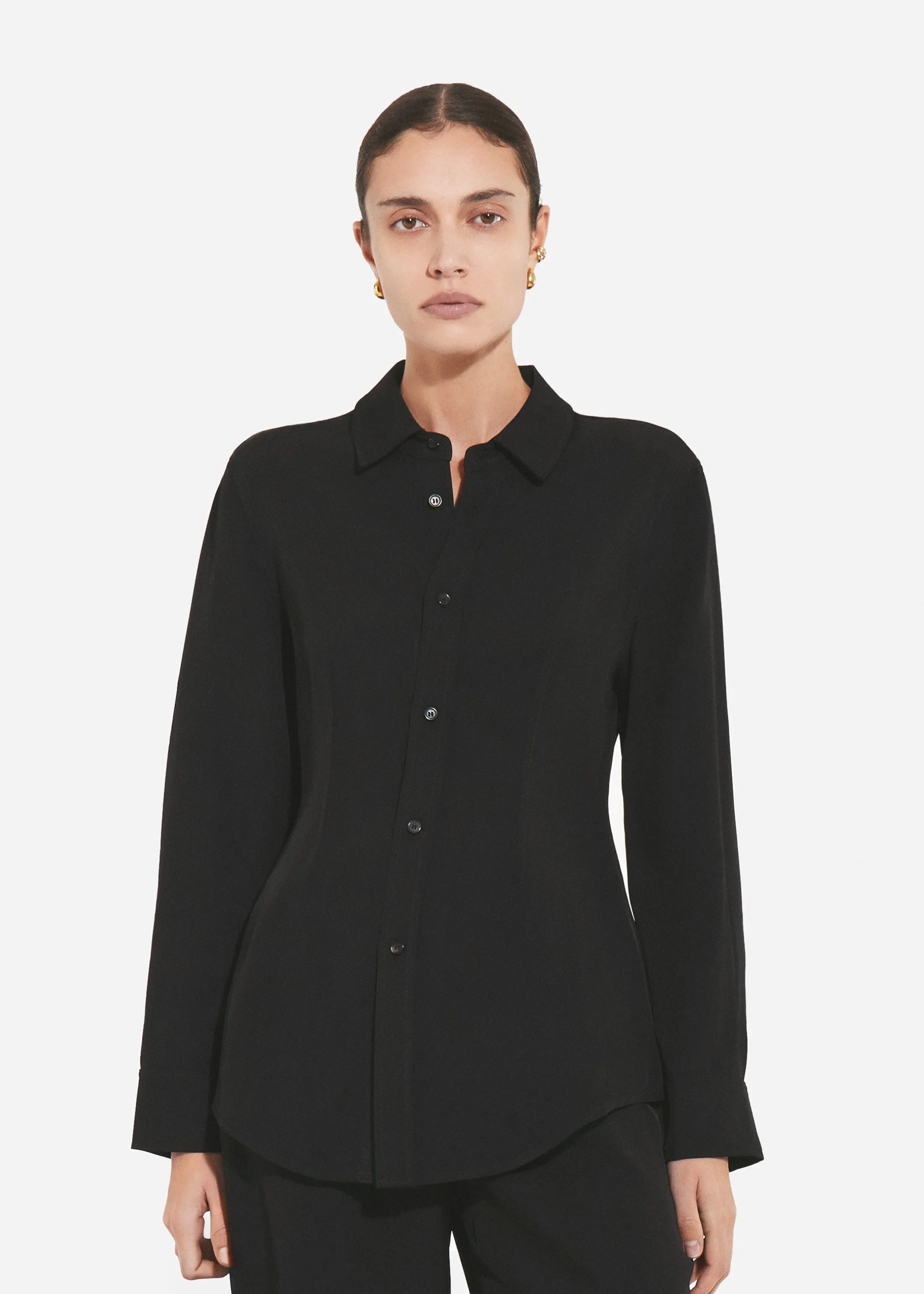Fitted Collared Shirt in Viscose Twill - Black sold by CO