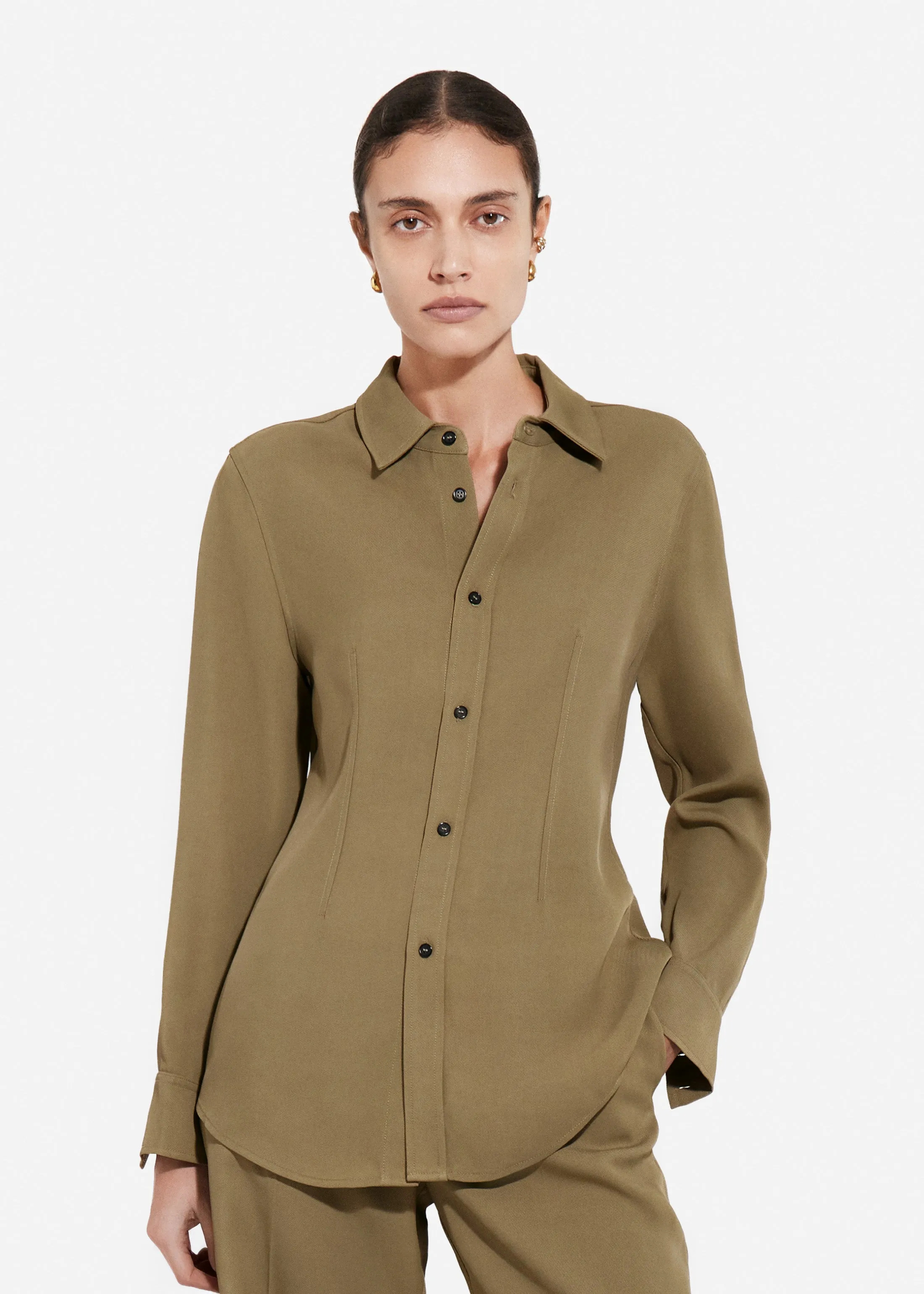 Fitted Collared Shirt in Viscose Twill - Aloe sold by CO