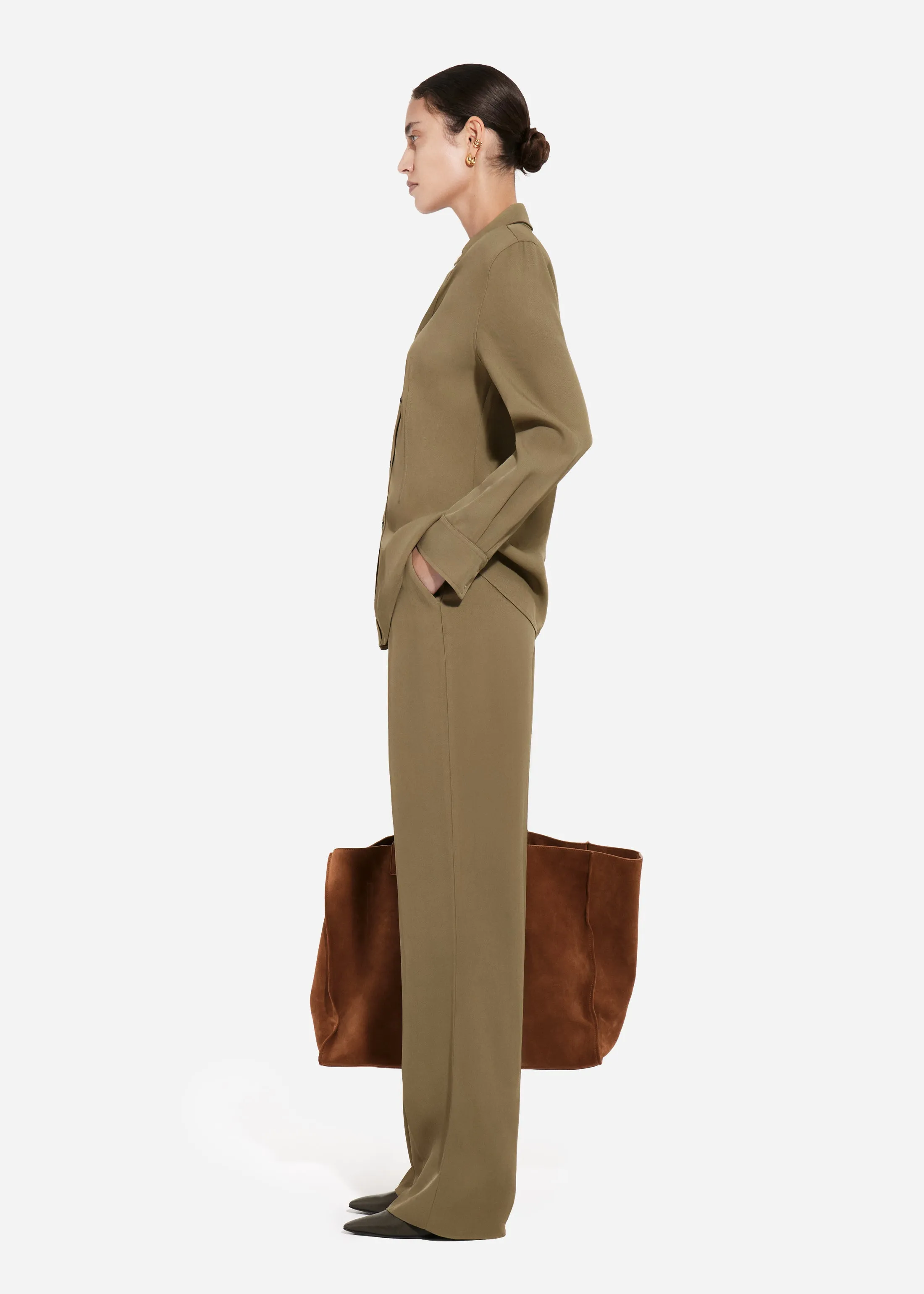 Fitted Collared Shirt in Viscose Twill - Aloe sold by CO product image thumbnail 3