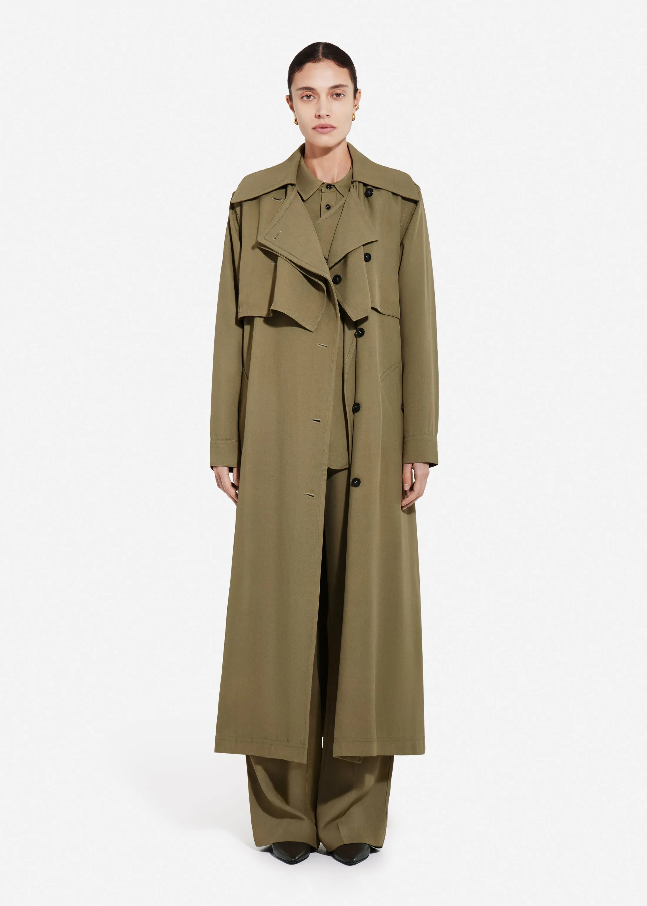 Double Layer Belted Trench in Viscose Twill - Aloe sold by CO product image thumbnail 2