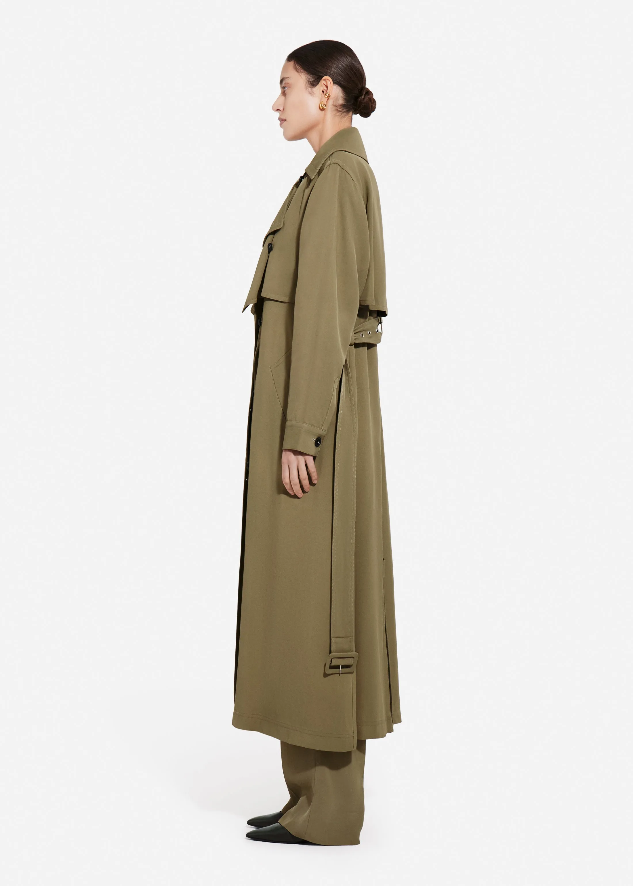 Double Layer Belted Trench in Viscose Twill - Aloe sold by CO product image thumbnail 3