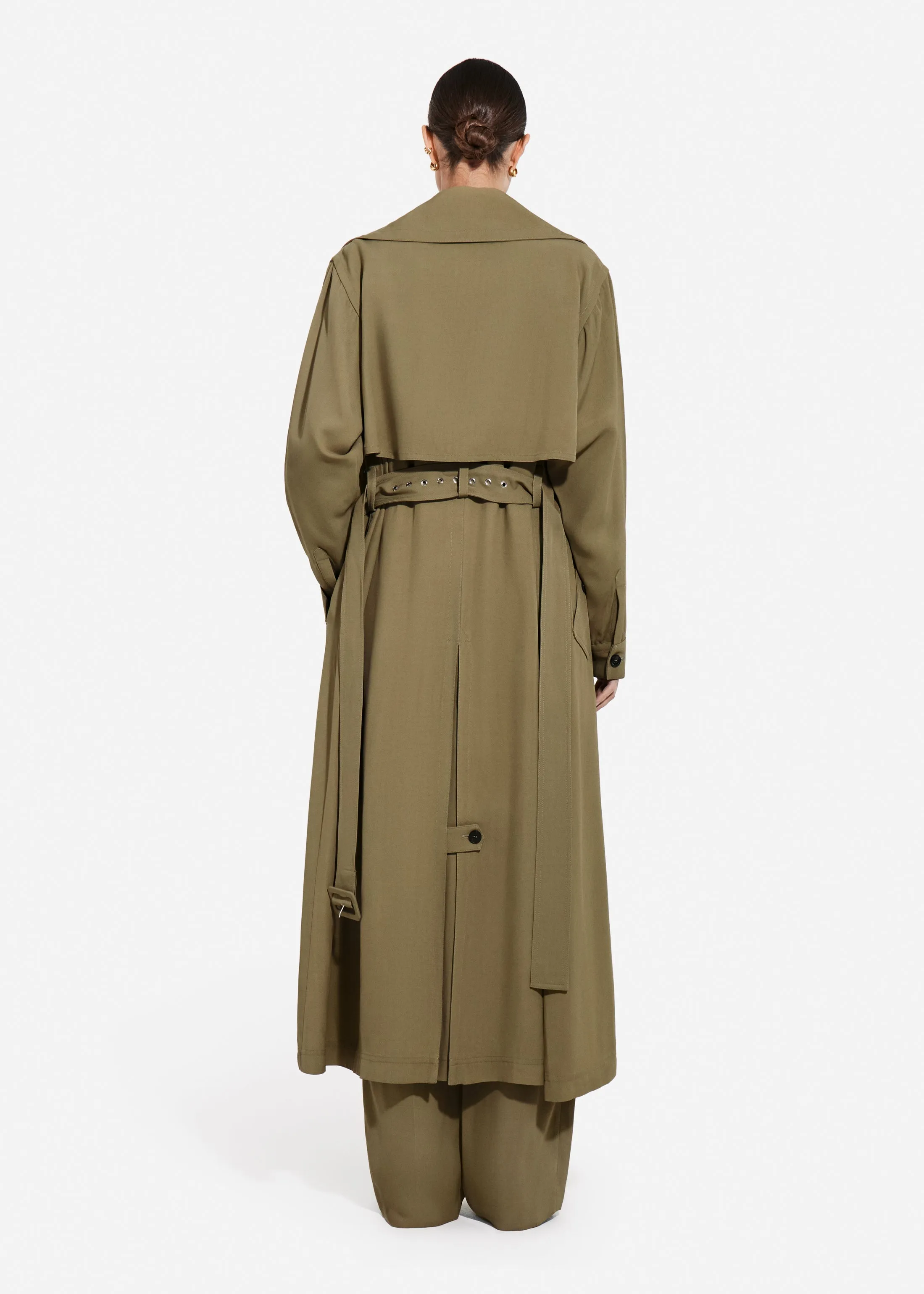 Double Layer Belted Trench in Viscose Twill - Aloe sold by CO product image thumbnail 4