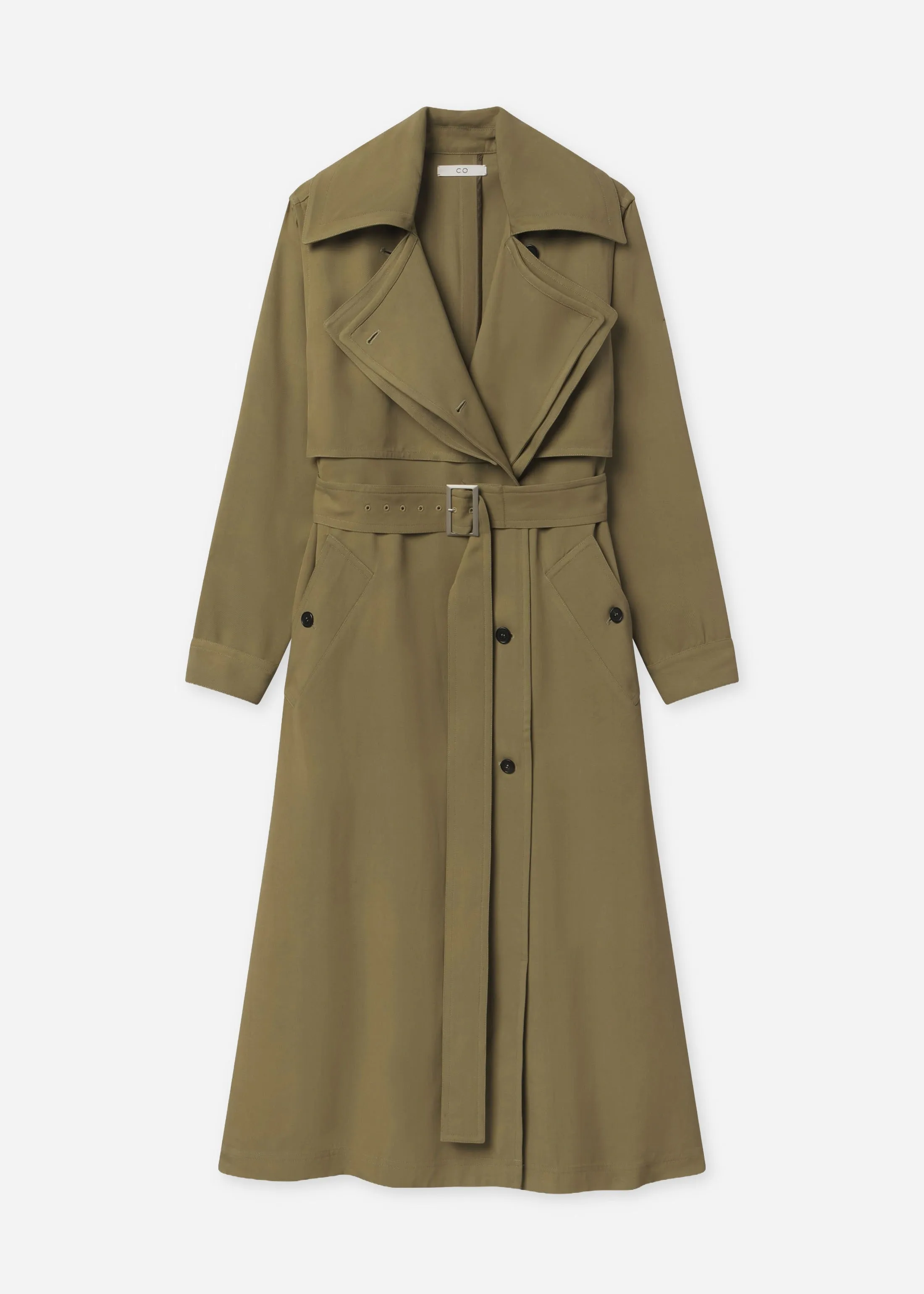 Double Layer Belted Trench in Viscose Twill - Aloe sold by CO product image thumbnail 5