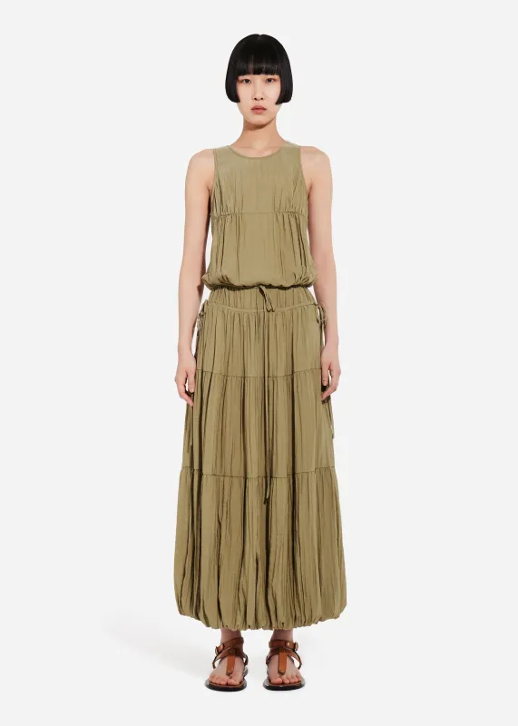 Drawstring Pleat Dress in Wrinkled Nylon - Aloe made by CO